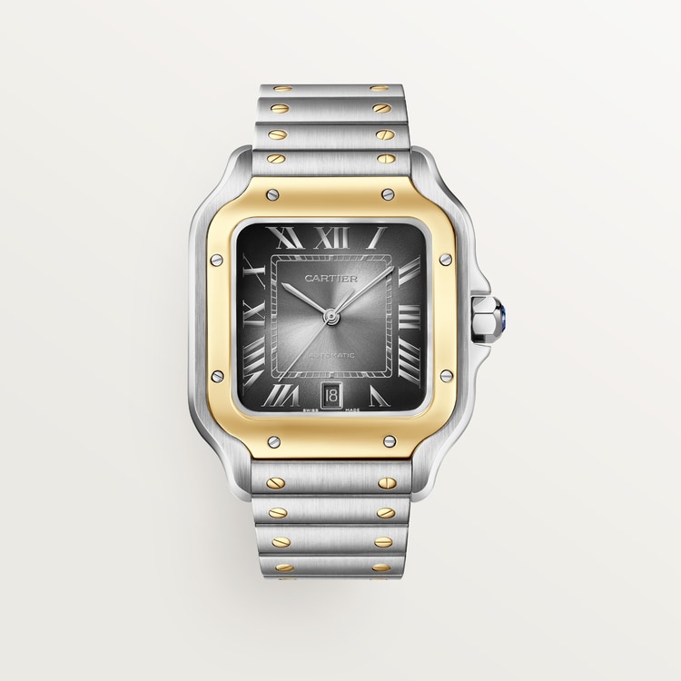 Santos de Cartier Large Two-Tone Grey Dial Bracelet/Strap Watch