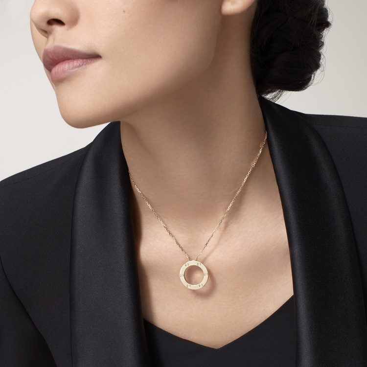 Cartier love necklace on neck Clearance