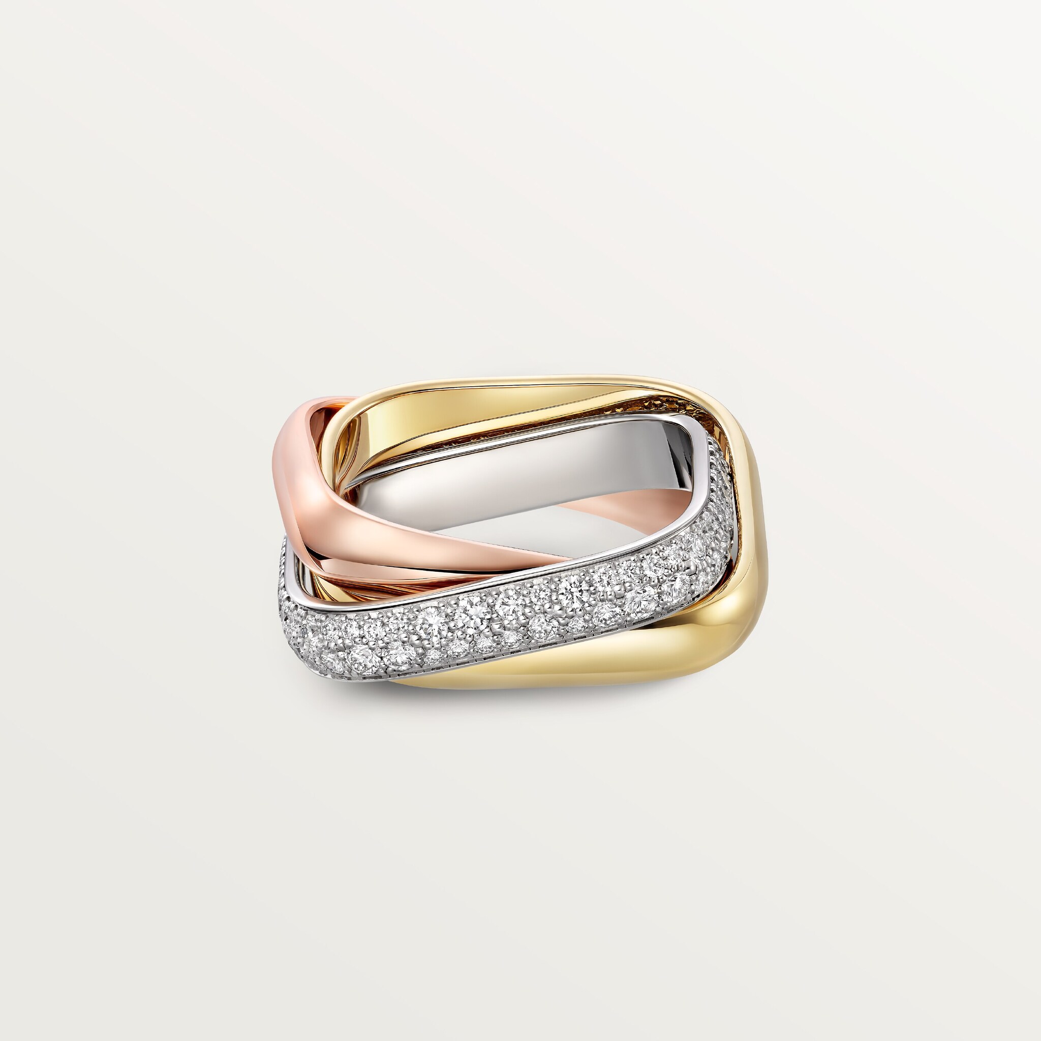 Trinity ring, cushion-shaped, medium model, half-paved