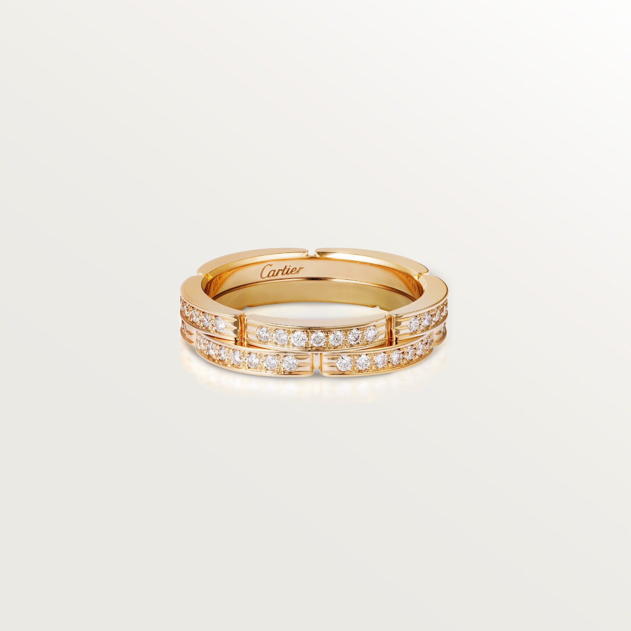 Maillon Panth&egrave;re wedding band, double row, half-paved