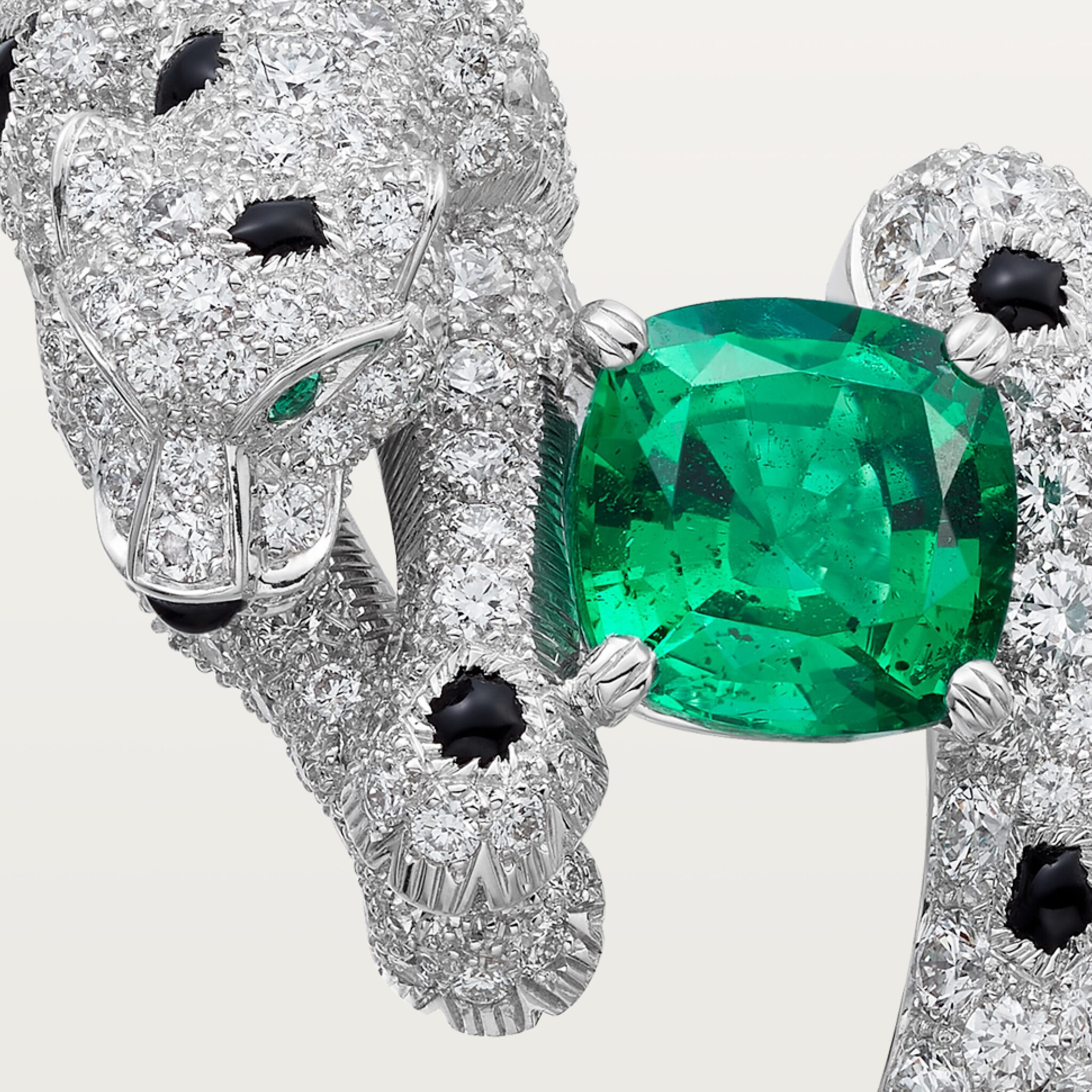 Panth&egrave;re de Cartier earrings, cushion-cut emerald, paved