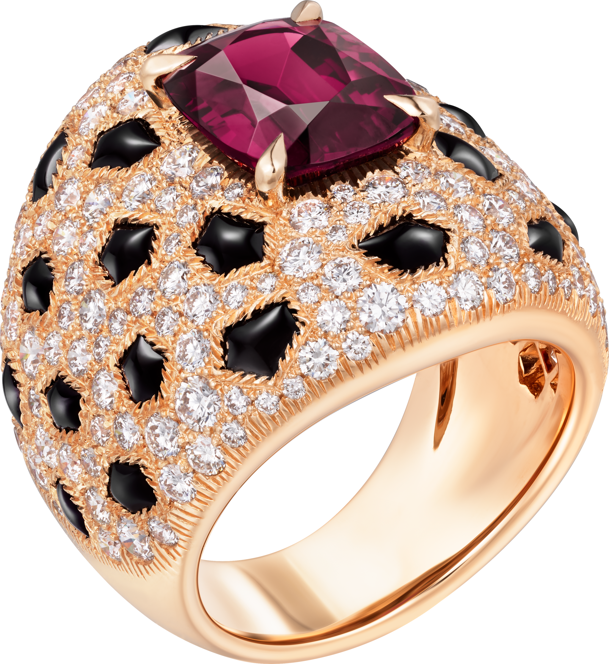 Panth&egrave;re de Cartier ring, cushion-cut rhodolite, paved