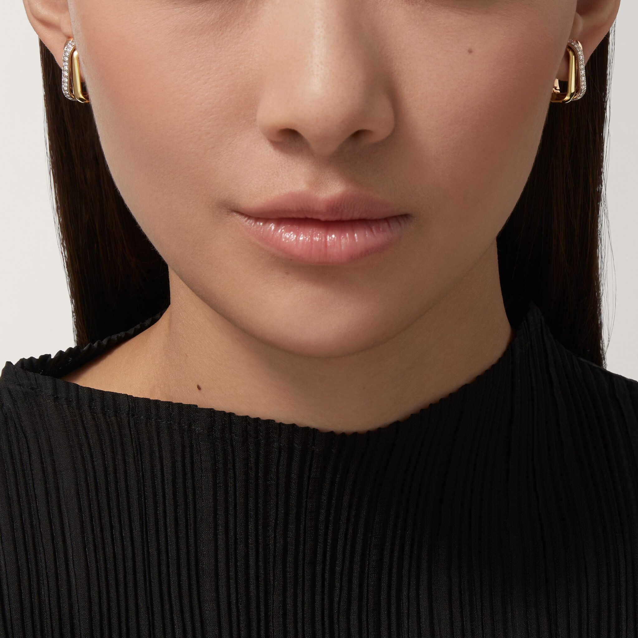Trinity earrings, cushion-shaped, half-paved