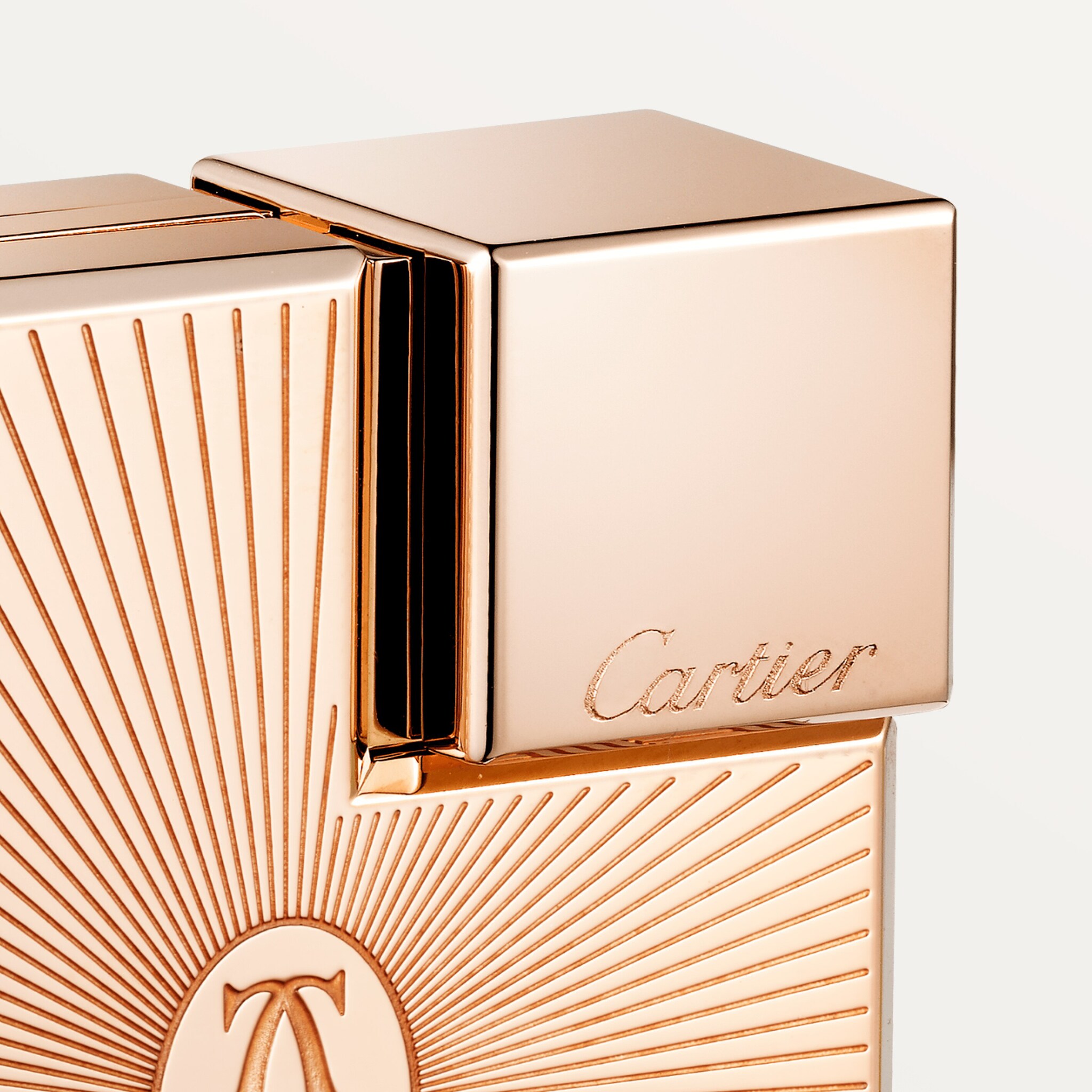 Double C de Cartier logo square lighter with Sunray motif in rose-golden finish