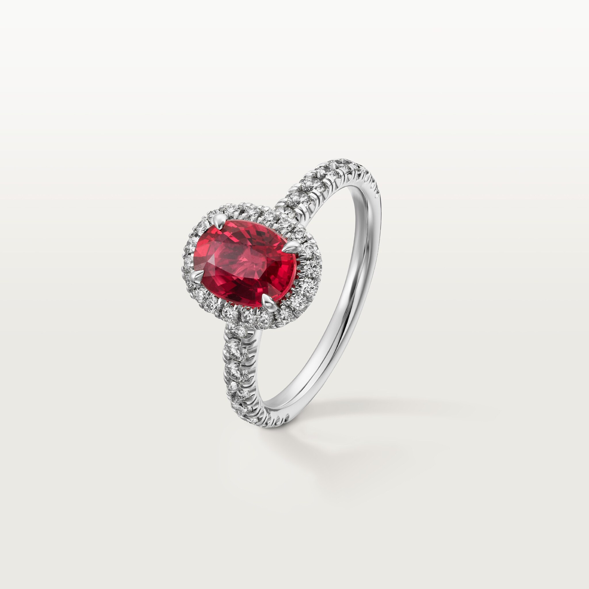Cartier Destin&eacute;e solitaire, oval-cut ruby, paved 