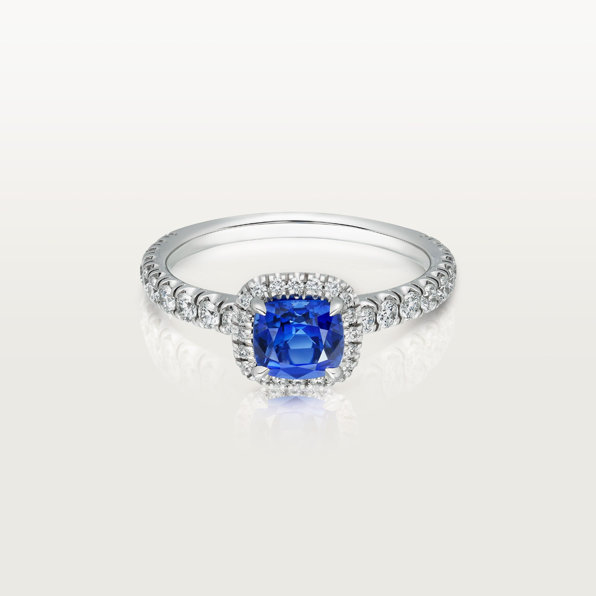 Cartier Destin&eacute;e solitaire, cushion-cut sapphire, paved 