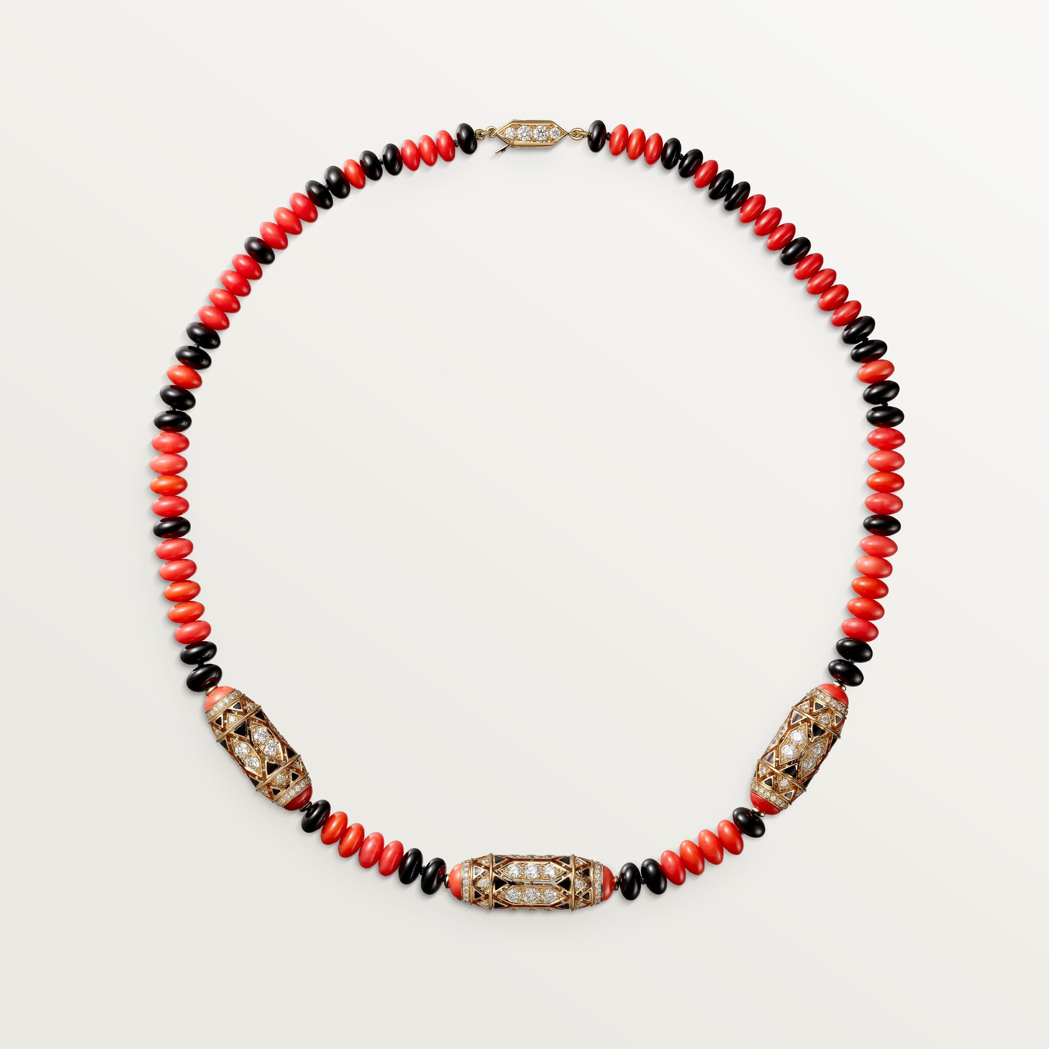 G&eacute;ometrie & Contrastes necklace, coral, paved