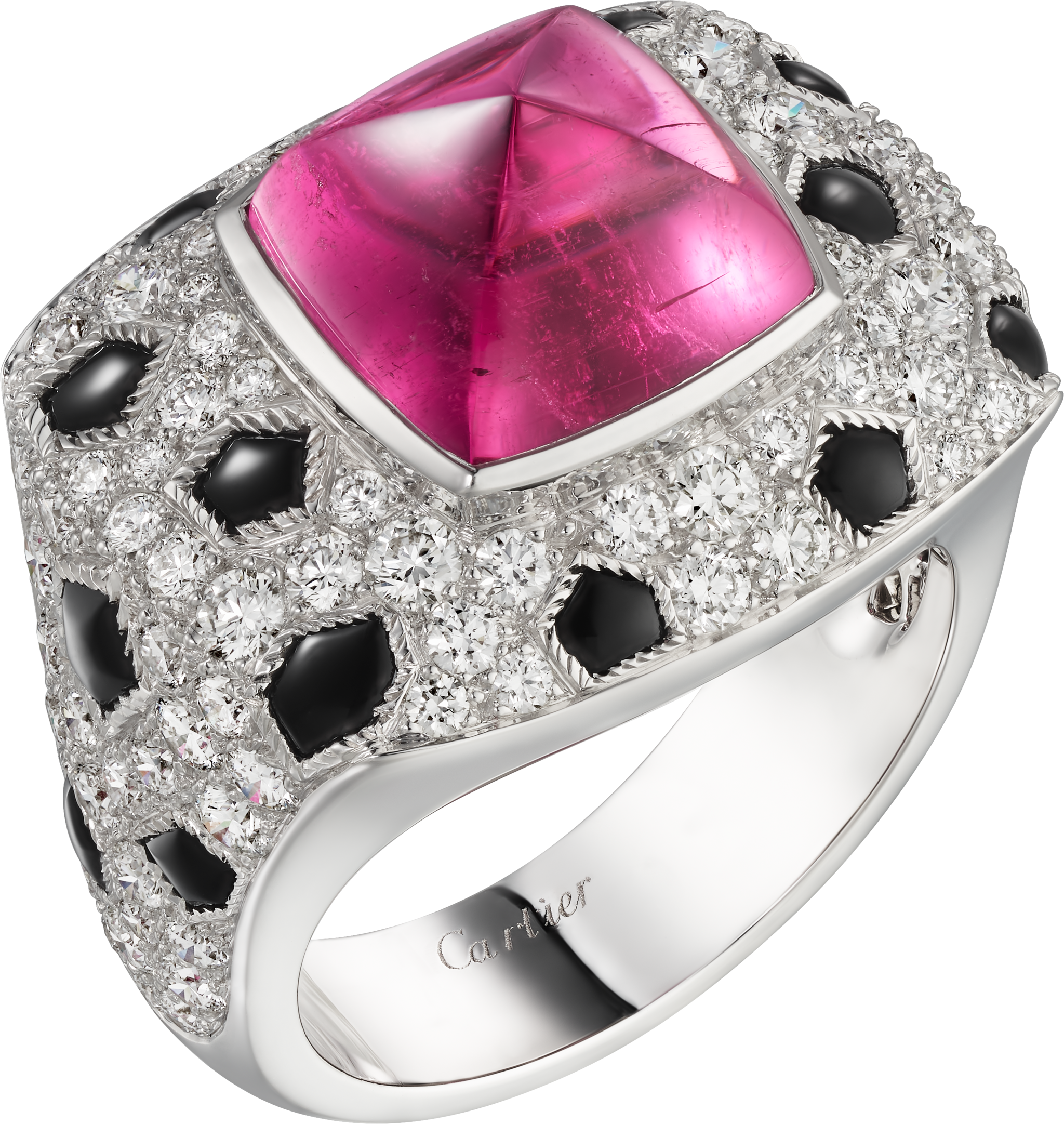 Panth&egrave;re de Cartier ring, sugarloaf-cut rubellite, large model, paved 