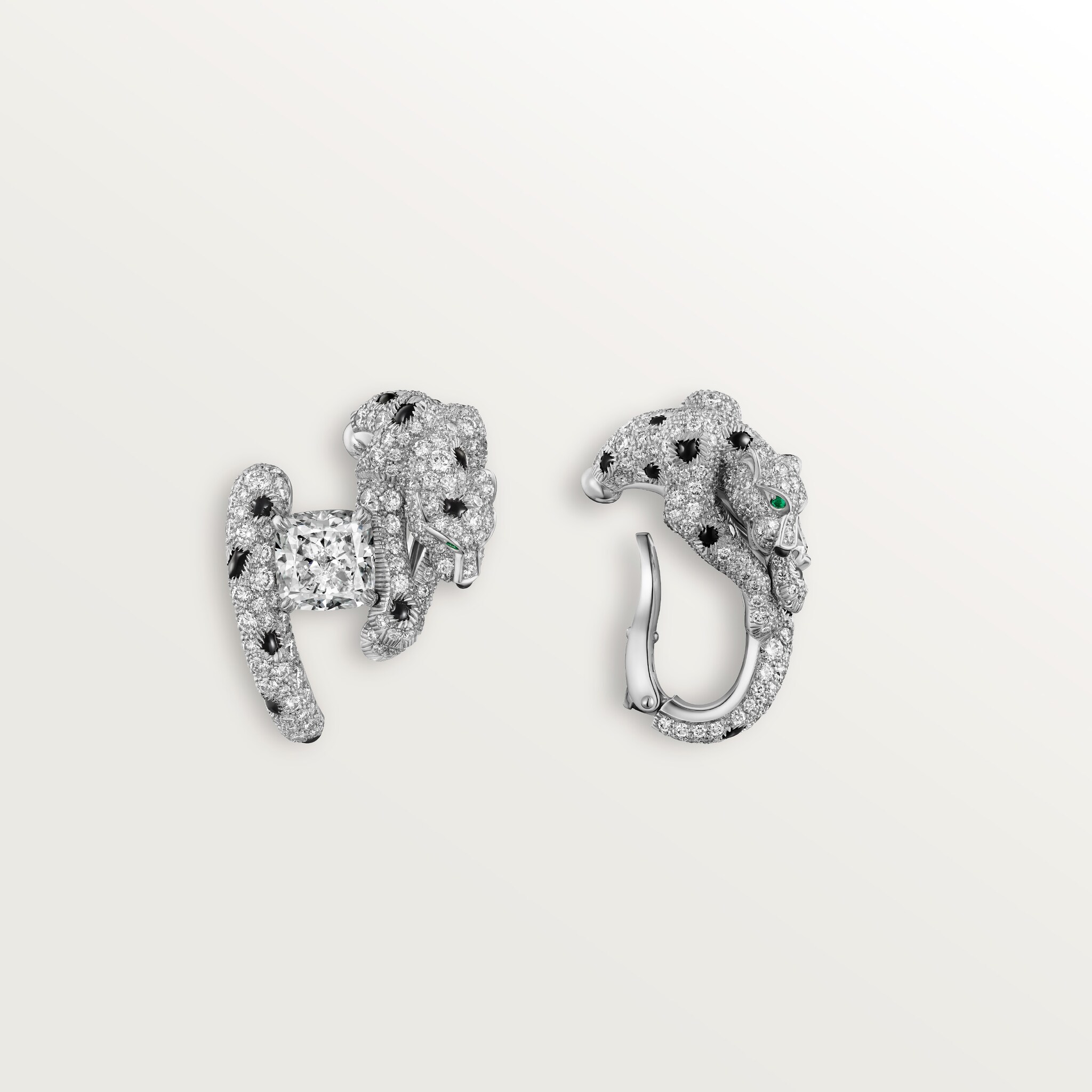 Panth&egrave;re de Cartier earrings, cushion-cut diamond, paved