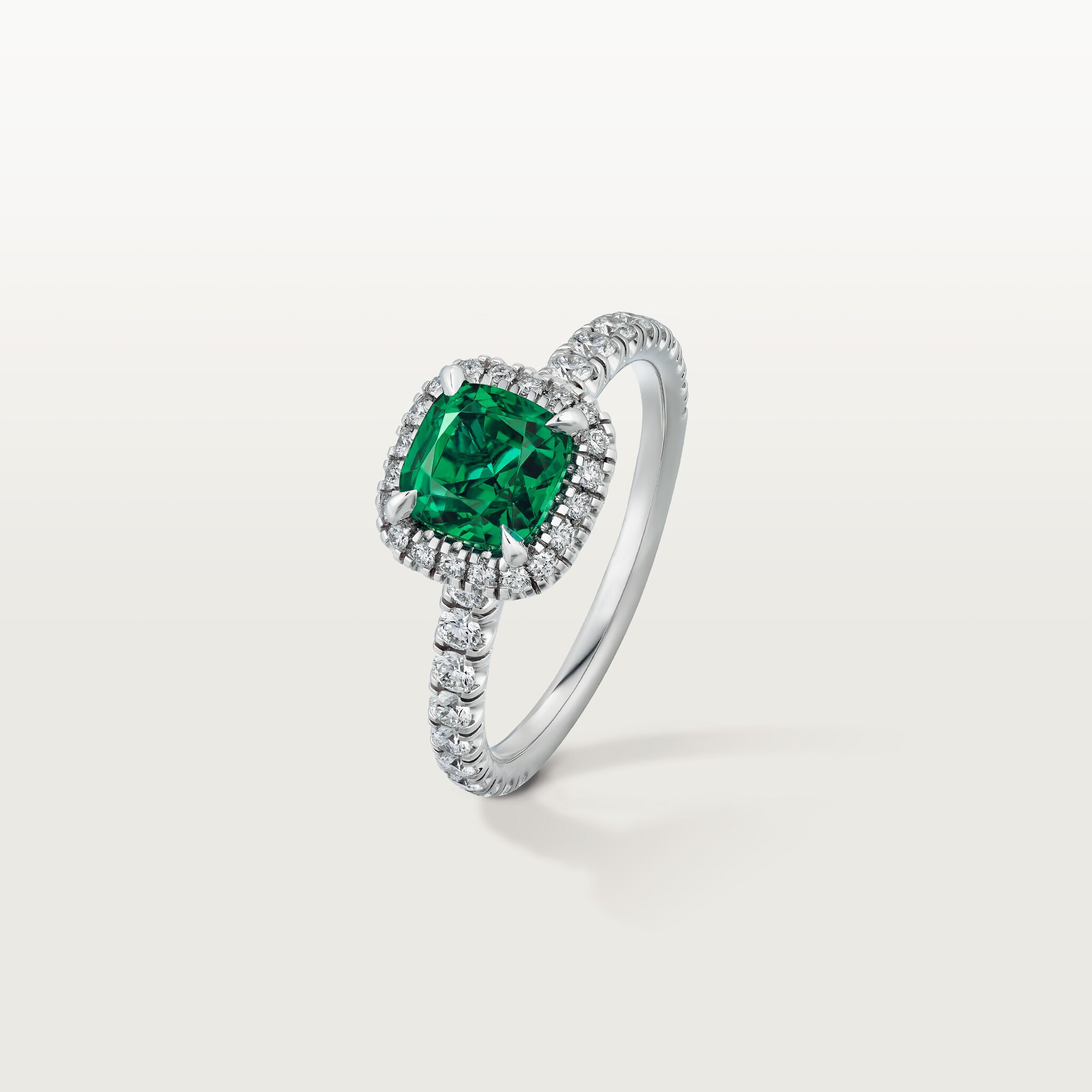 Cartier Destin&eacute;e solitaire, cushion-cut emerald, paved 