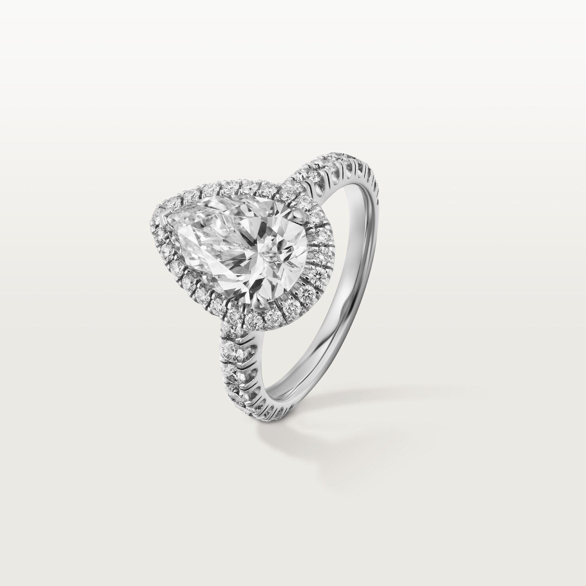 Cartier Destin&eacute;e solitaire, pear-shaped diamond, paved 