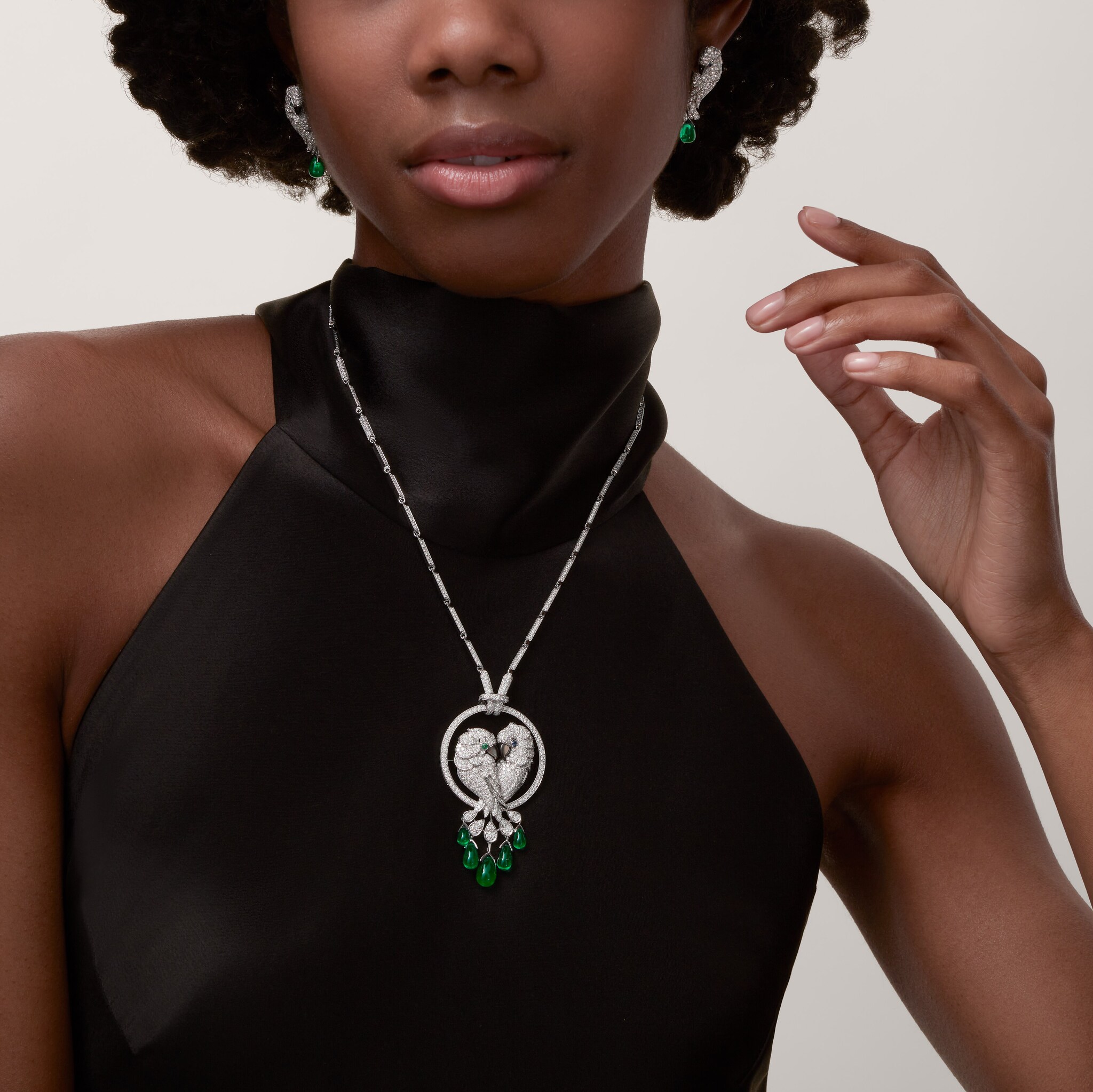 Faune et Flore de Cartier necklace, emerald drops, paved 