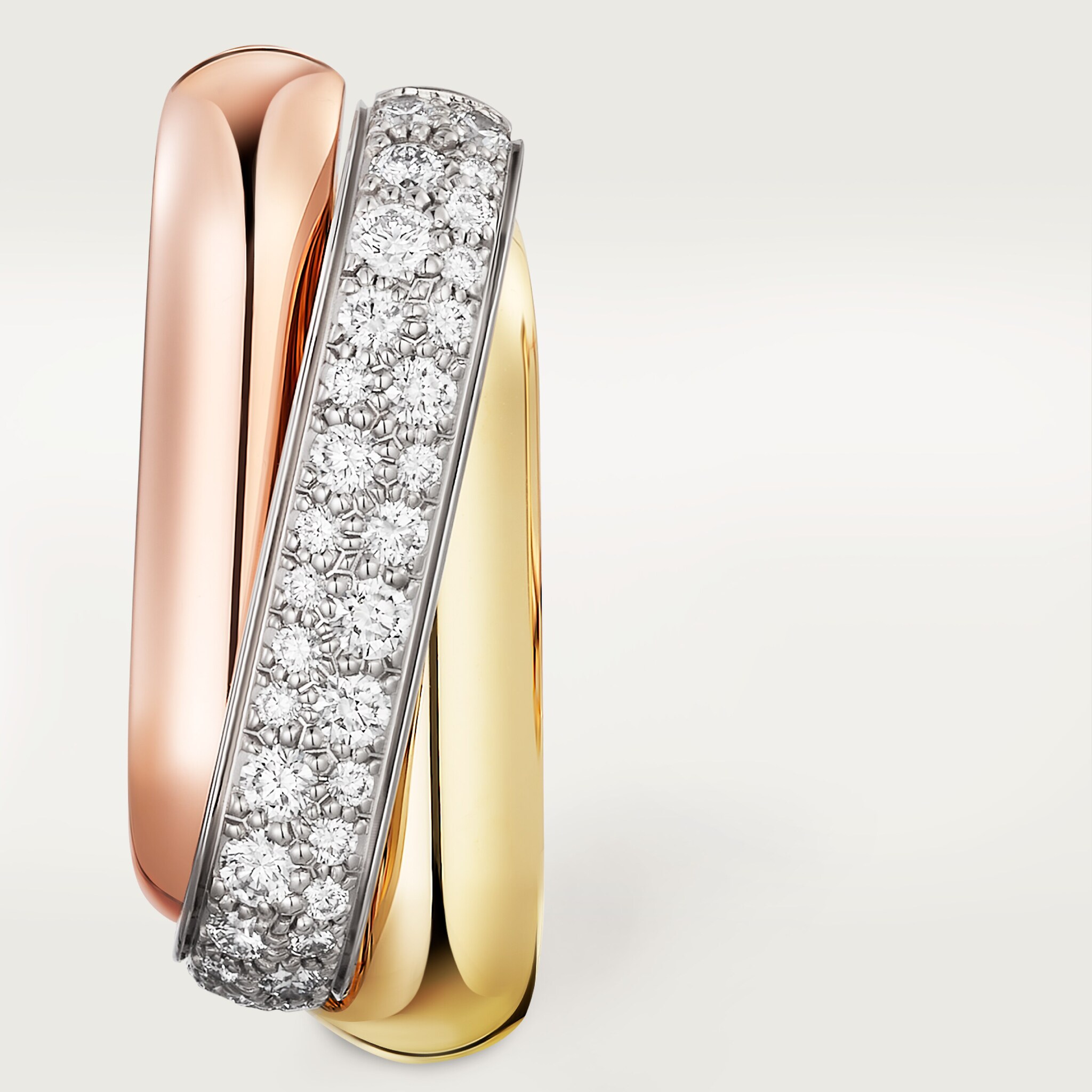 Trinity earrings, cushion-shaped, half-paved