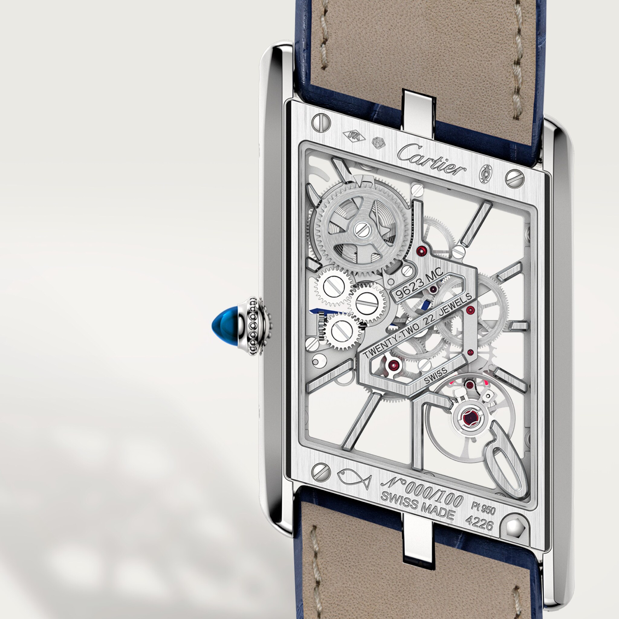 Tank Asym&eacute;trique skeleton watch