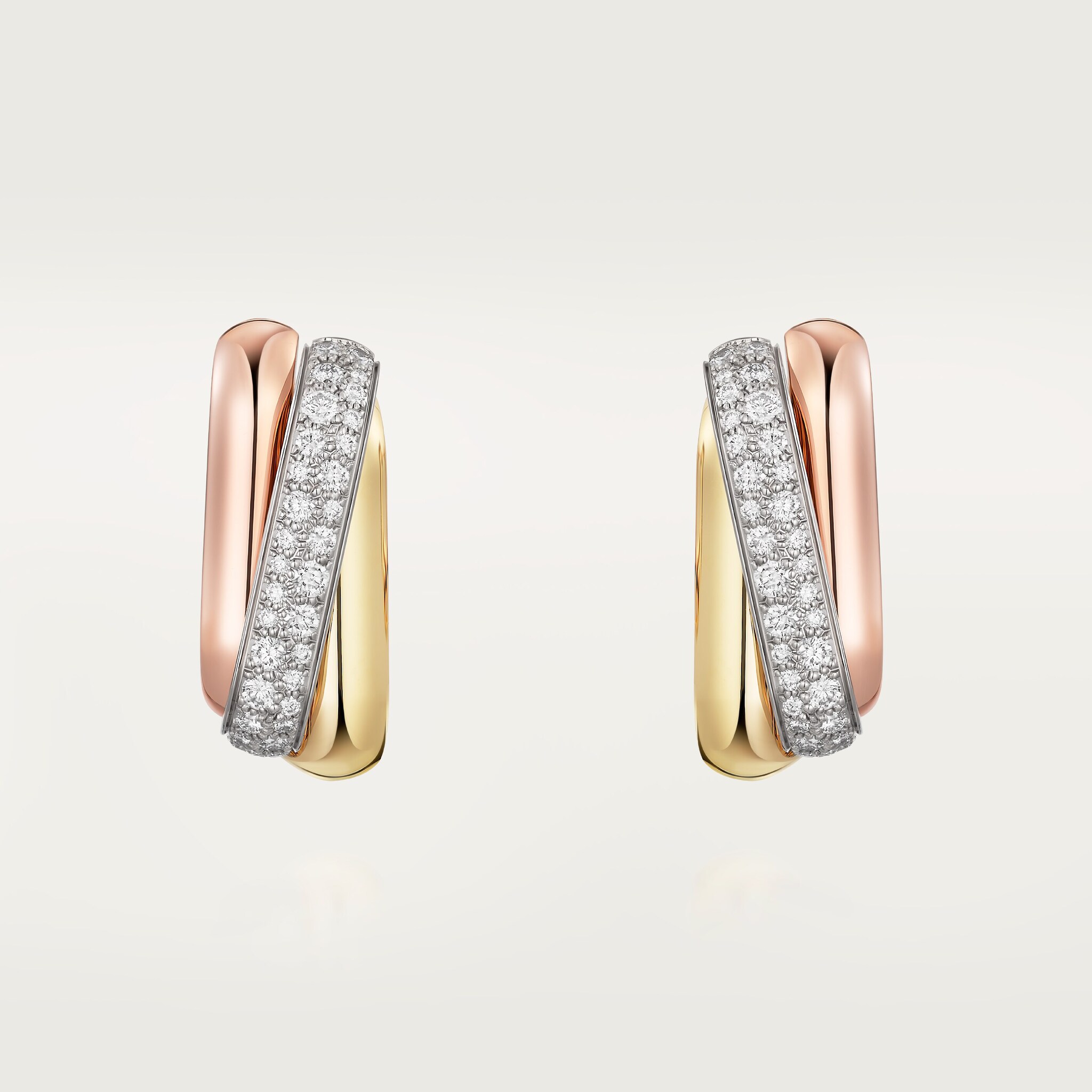 Trinity earrings, cushion-shaped, half-paved