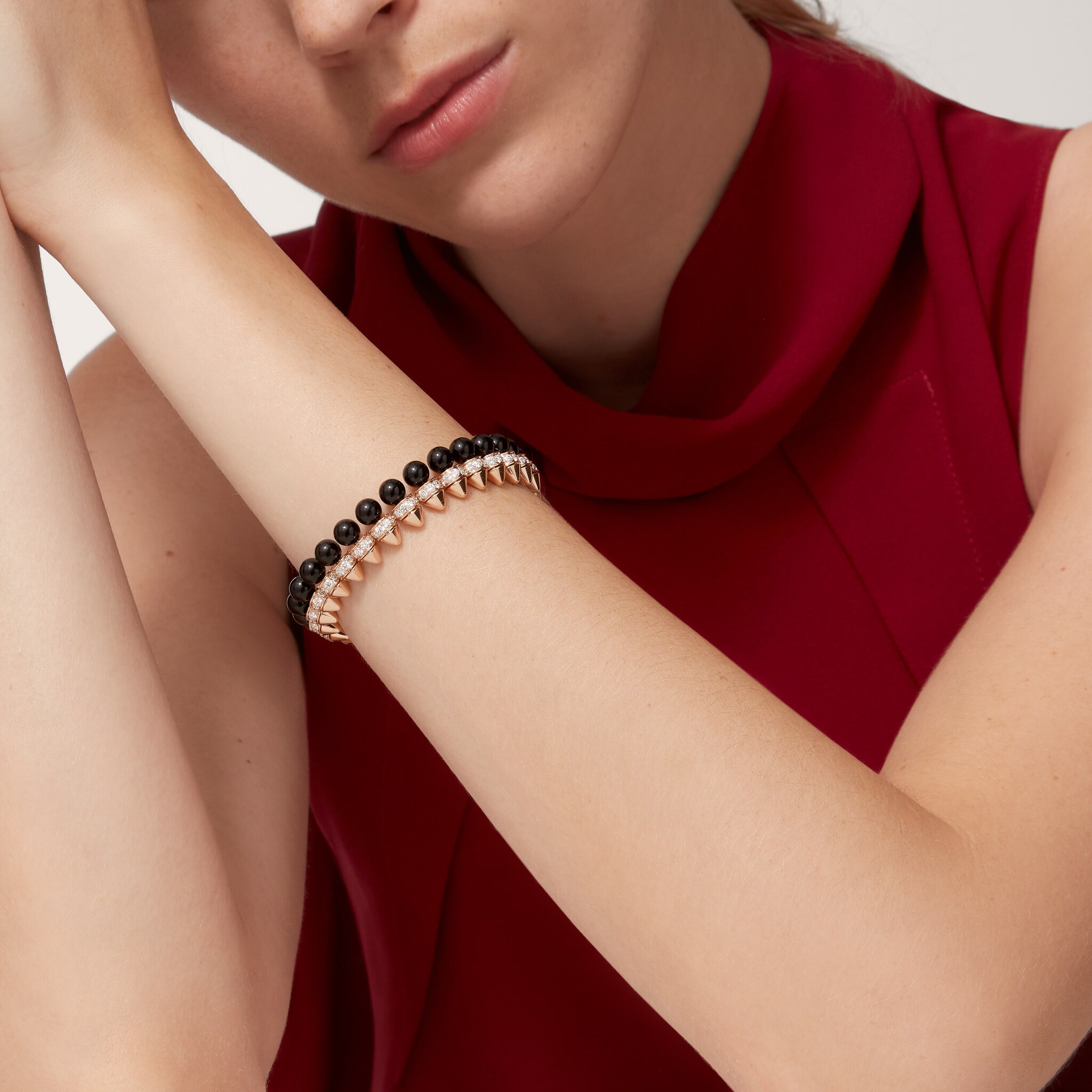 Clash de Cartier bracelet, flexible, onyx, extra-large model, diamonds