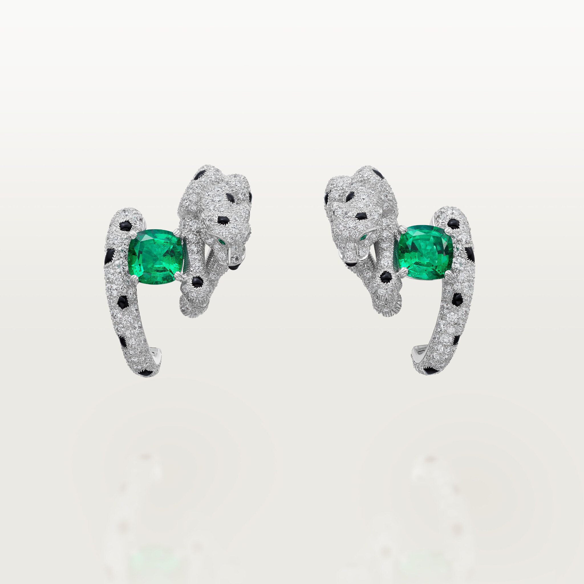 Panth&egrave;re de Cartier earrings, cushion-cut emerald, paved