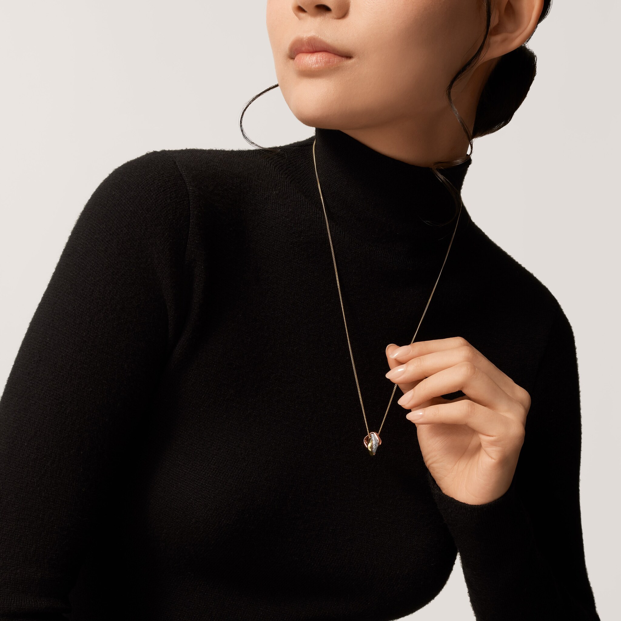 Trinity pendant, cushion-shaped, half-paved