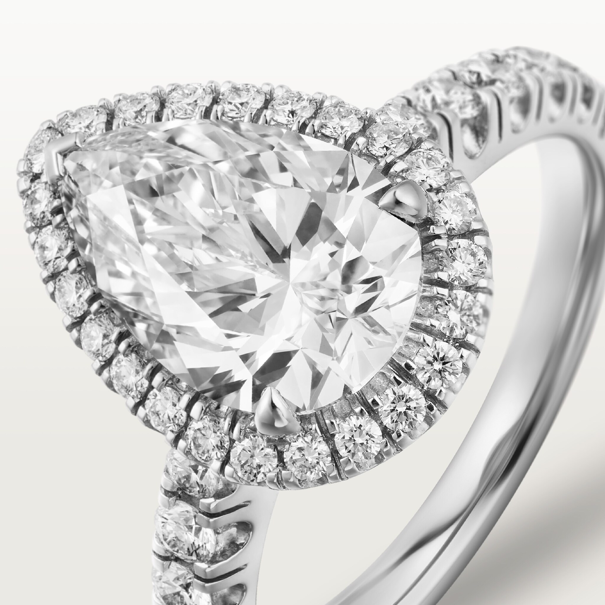 Cartier Destin&eacute;e solitaire, pear-shaped diamond, paved 