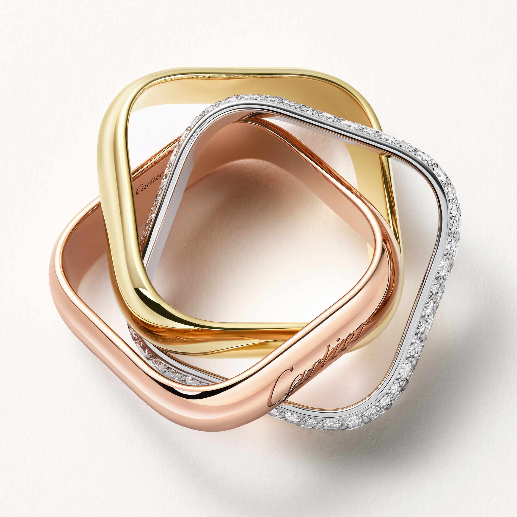 Trinity ring, cushion-shaped, large model, half-paved, image 7