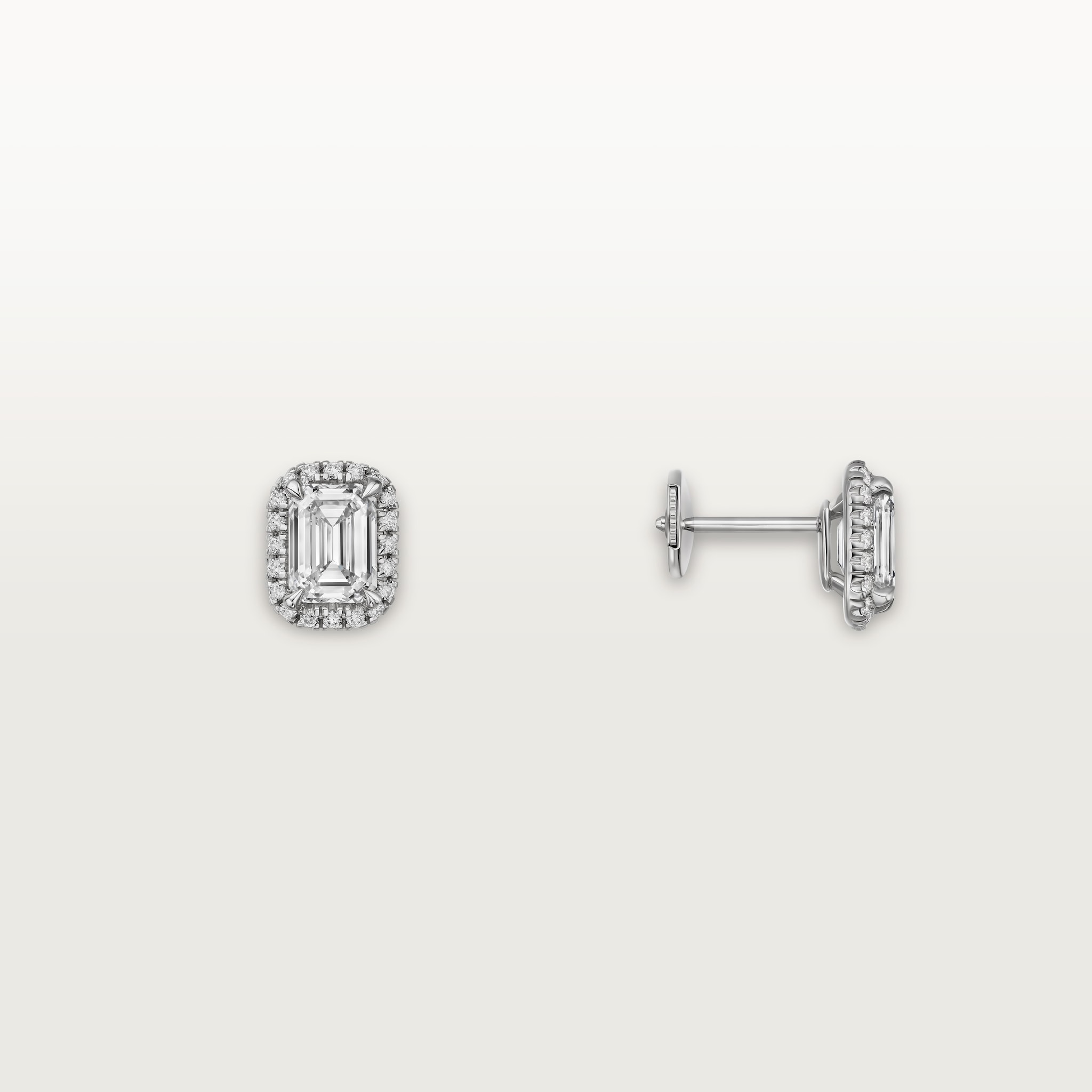 Cartier Destin&eacute;e stud earrings, 2 emerald-cut diamonds, paved