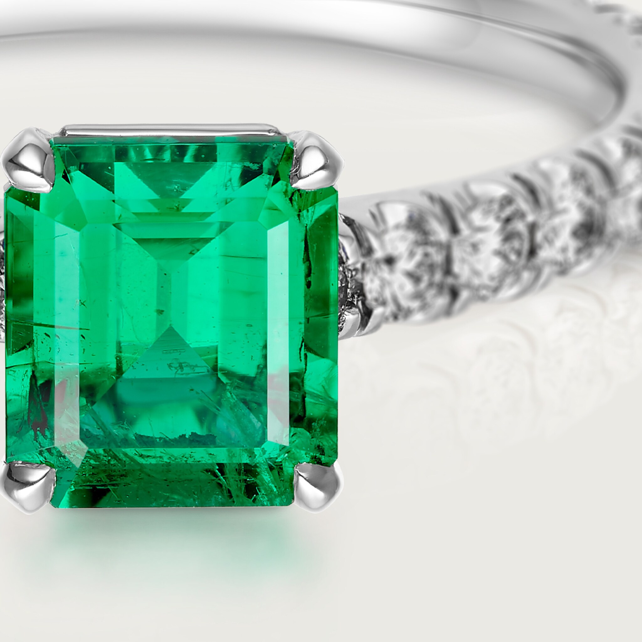 1895 solitaire, emerald-cut emerald, paved , image 6