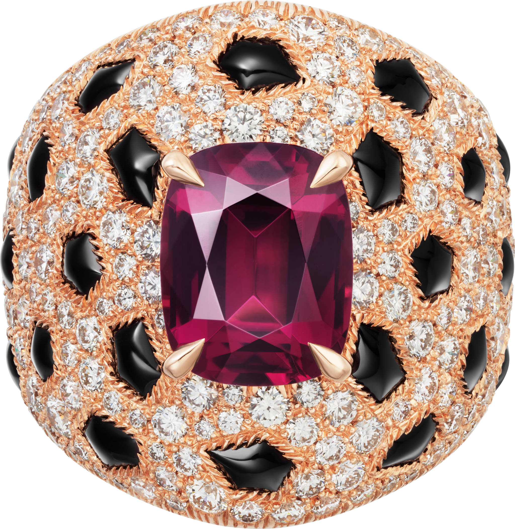 Panth&egrave;re de Cartier ring, cushion-cut rhodolite, paved