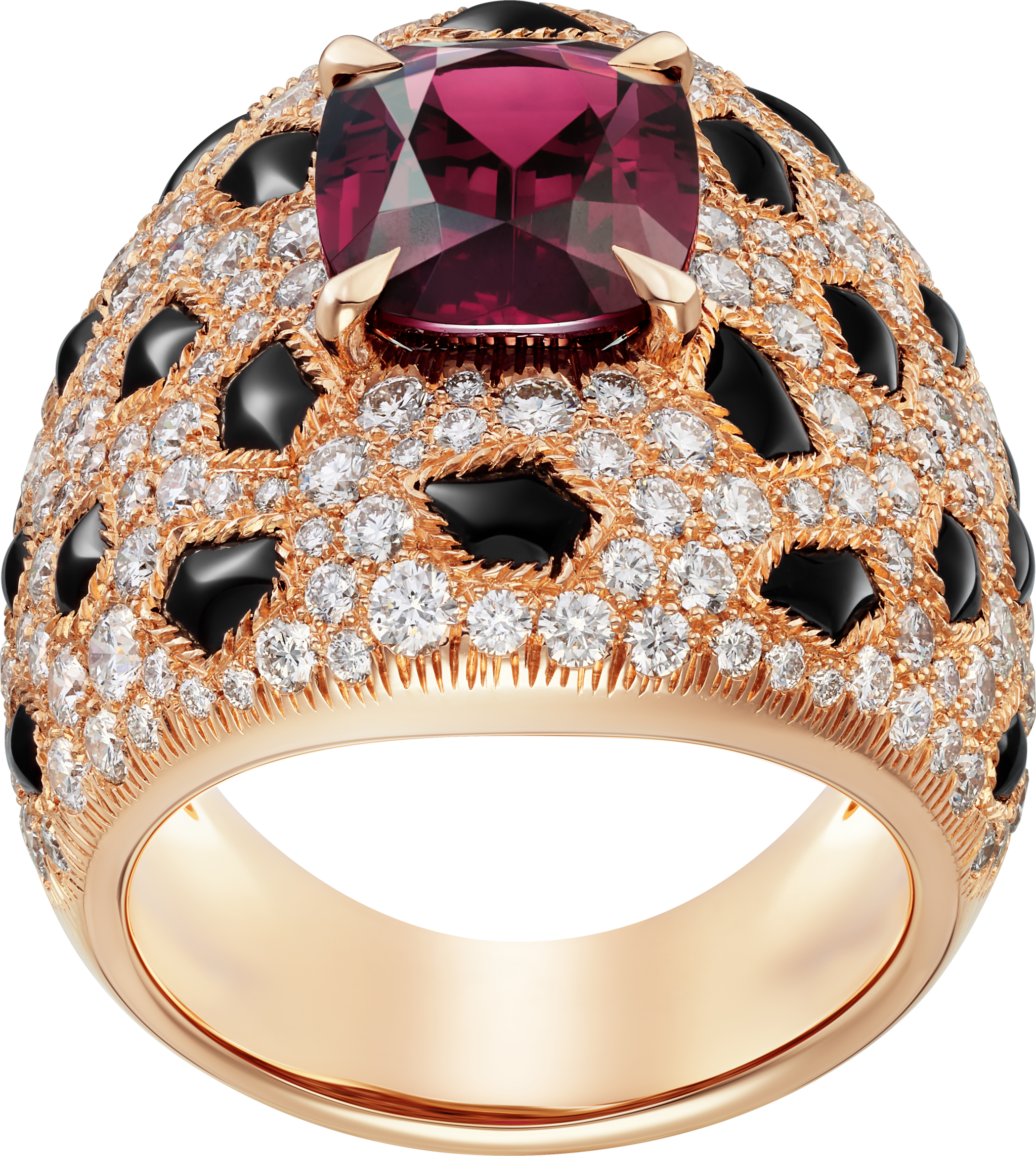 Panth&egrave;re de Cartier ring, cushion-cut rhodolite, paved