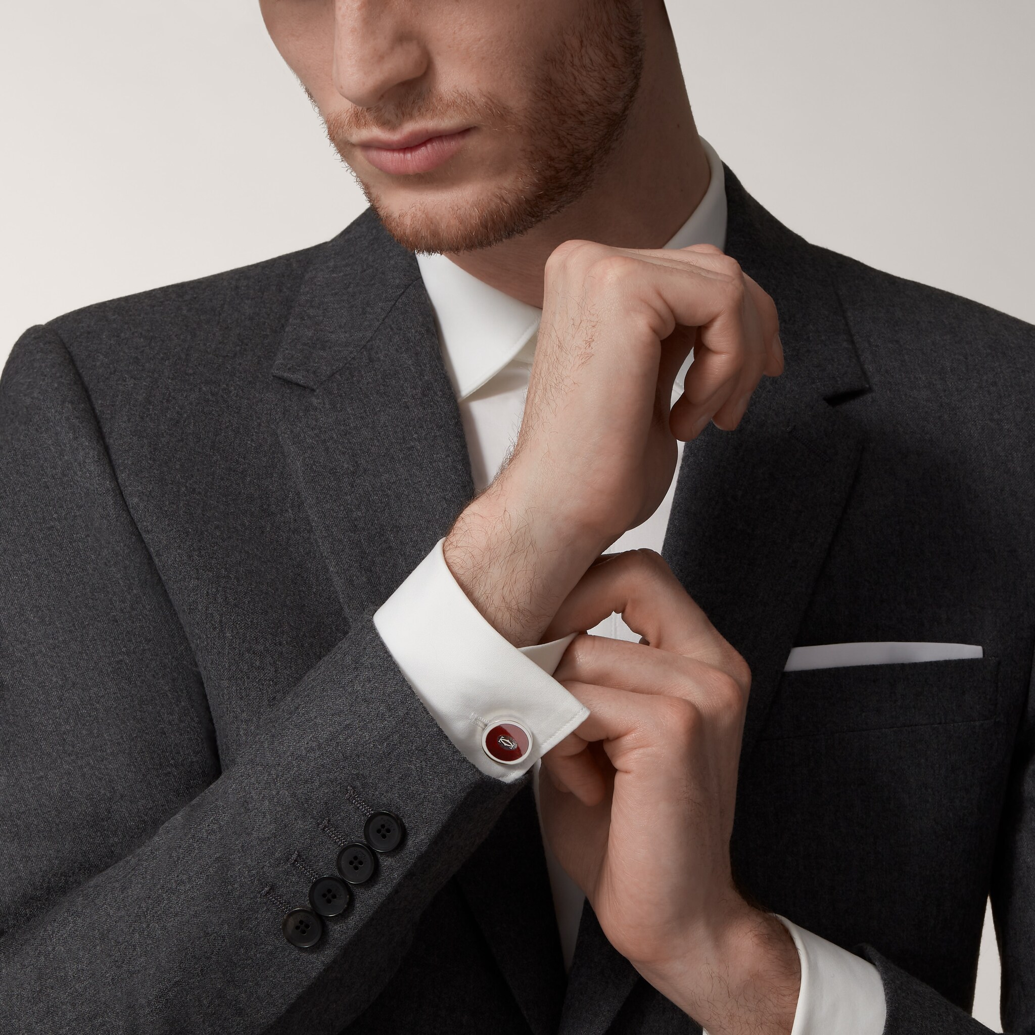 Double C de Cartier logo cufflinks with burgundy lacquer Sunray motif