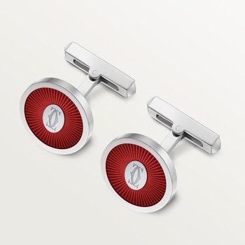 Double C de Cartier logo cufflinks with burgundy lacquer Sunray motif Double C de Cartier logo cufflinks with burgundy lacquer Sunray motif