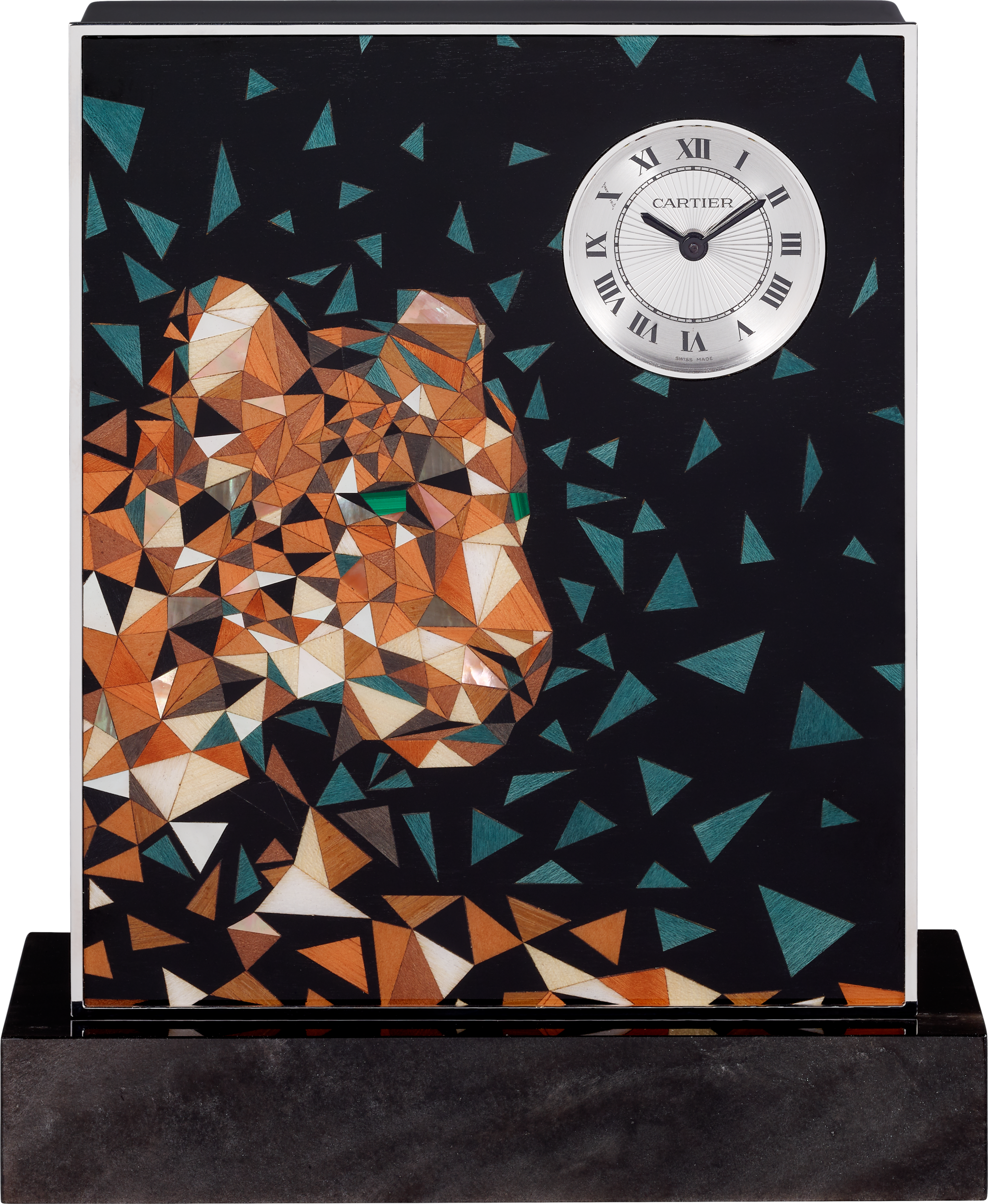 Exceptional M&eacute;nagerie de Cartier clock with Panth&egrave;re pixels