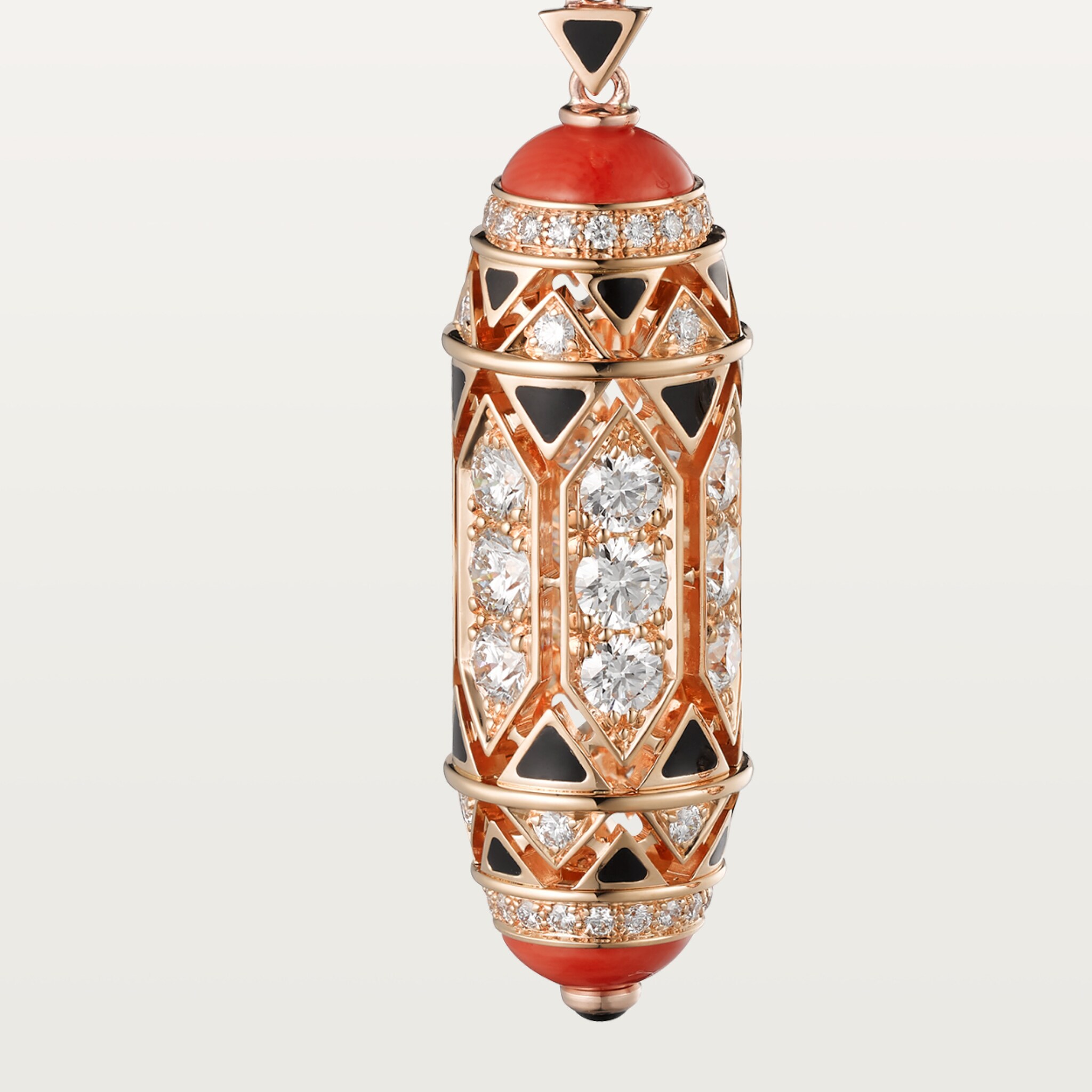 G&eacute;ometrie & Contrastes earrings, coral, paved