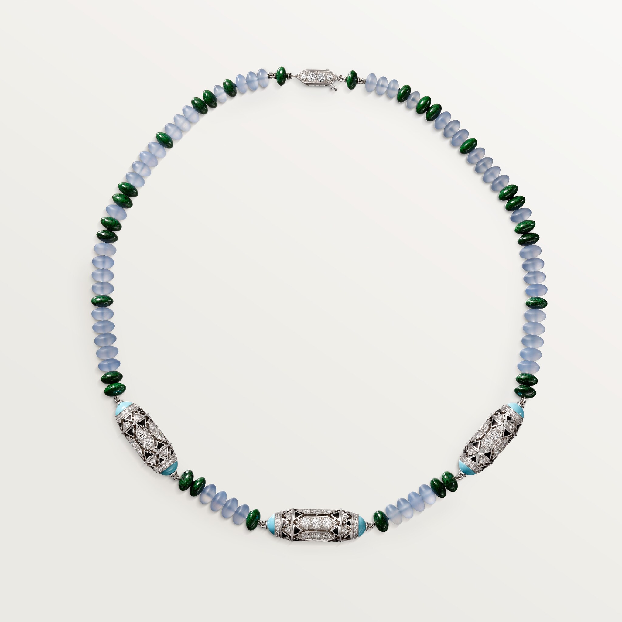 G&eacute;ometrie & Contrastes necklace, chalcedony, paved