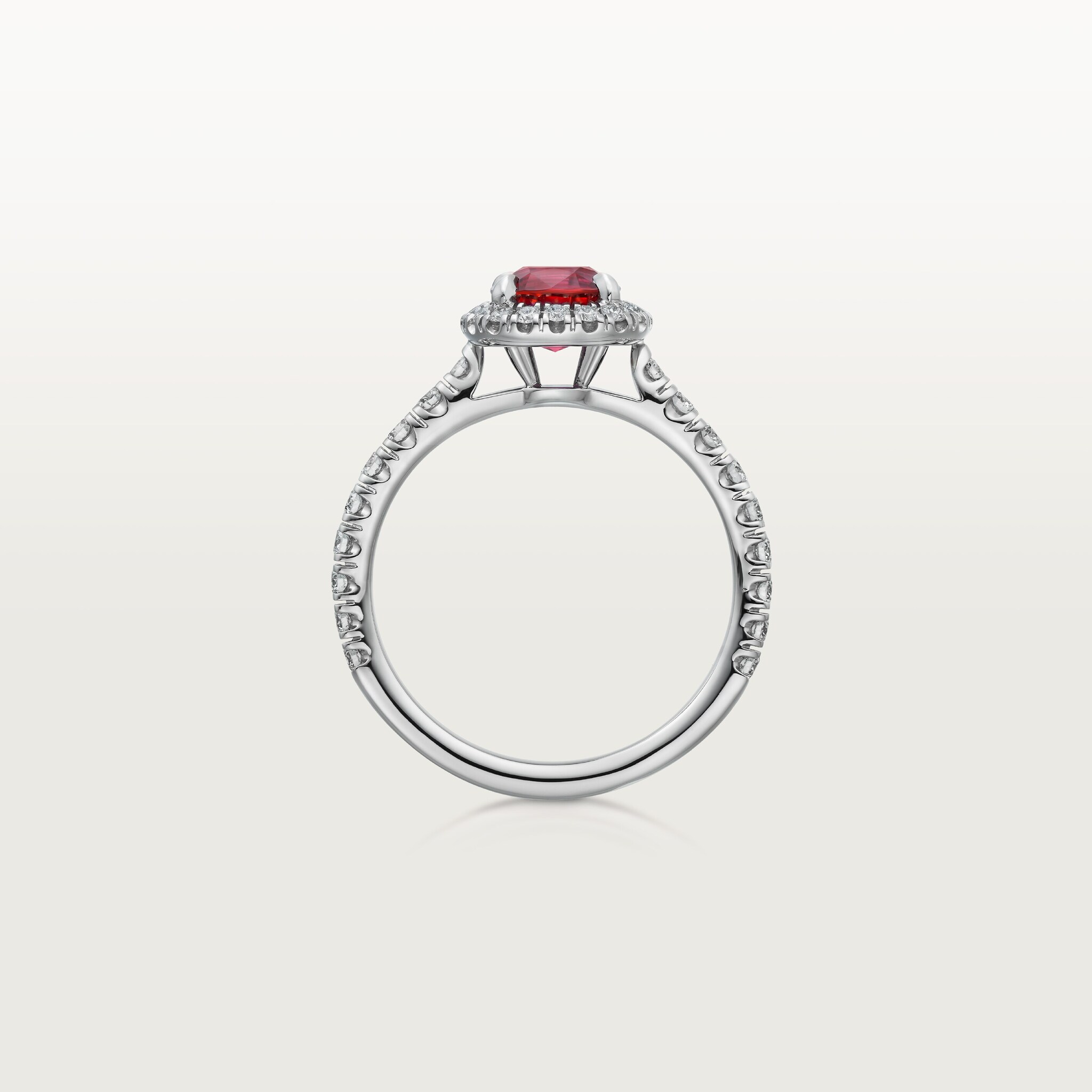 Cartier Destin&eacute;e solitaire, cushion-cut ruby, paved 