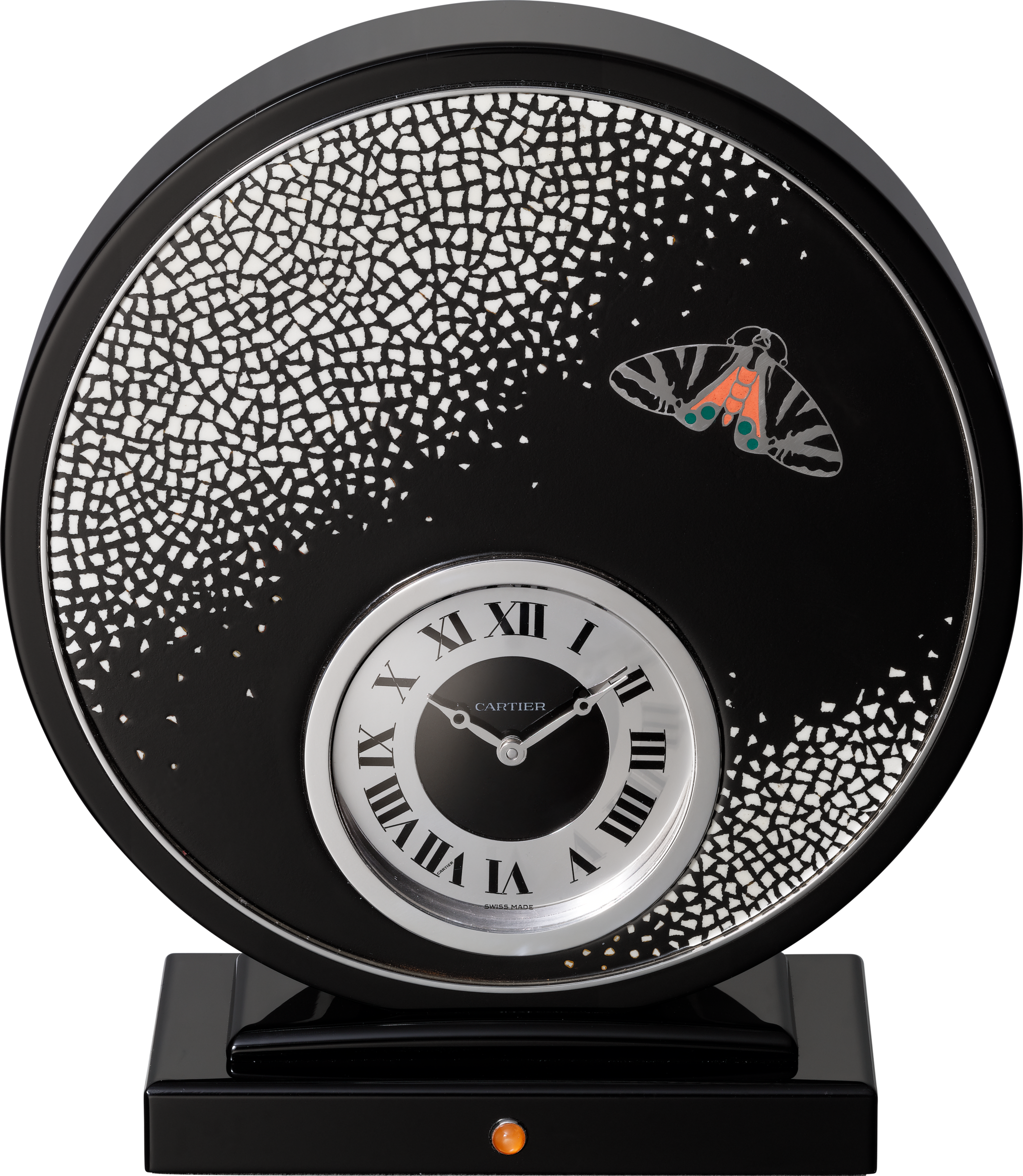 Exceptional clock with artistically crafted eggshell mosaic