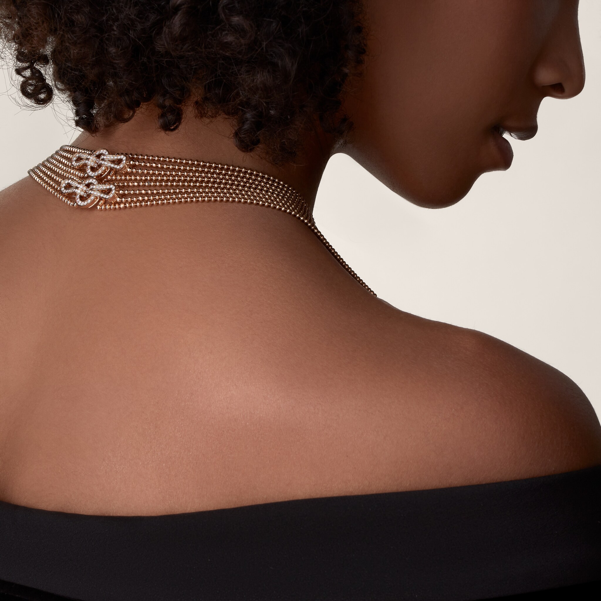 Agrafe long necklace, semi-paved