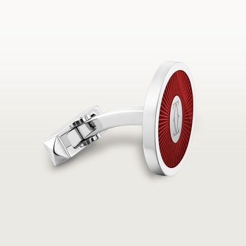 Double C de Cartier logo cufflinks with burgundy lacquer Sunray motif Double C de Cartier logo cufflinks with burgundy lacquer Sunray motif