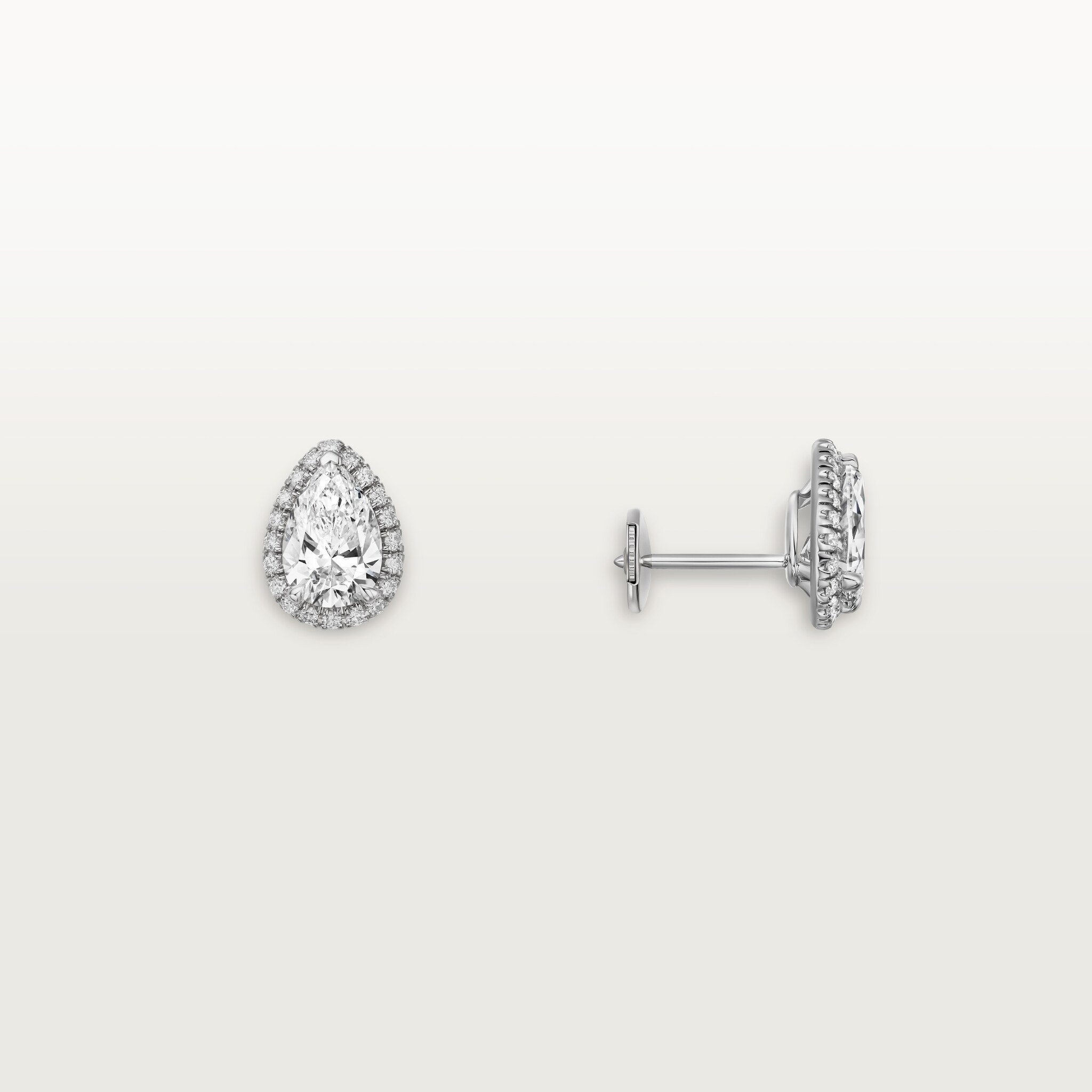 Cartier Destin&eacute;e stud earrings, 2 pear-shaped diamonds, paved