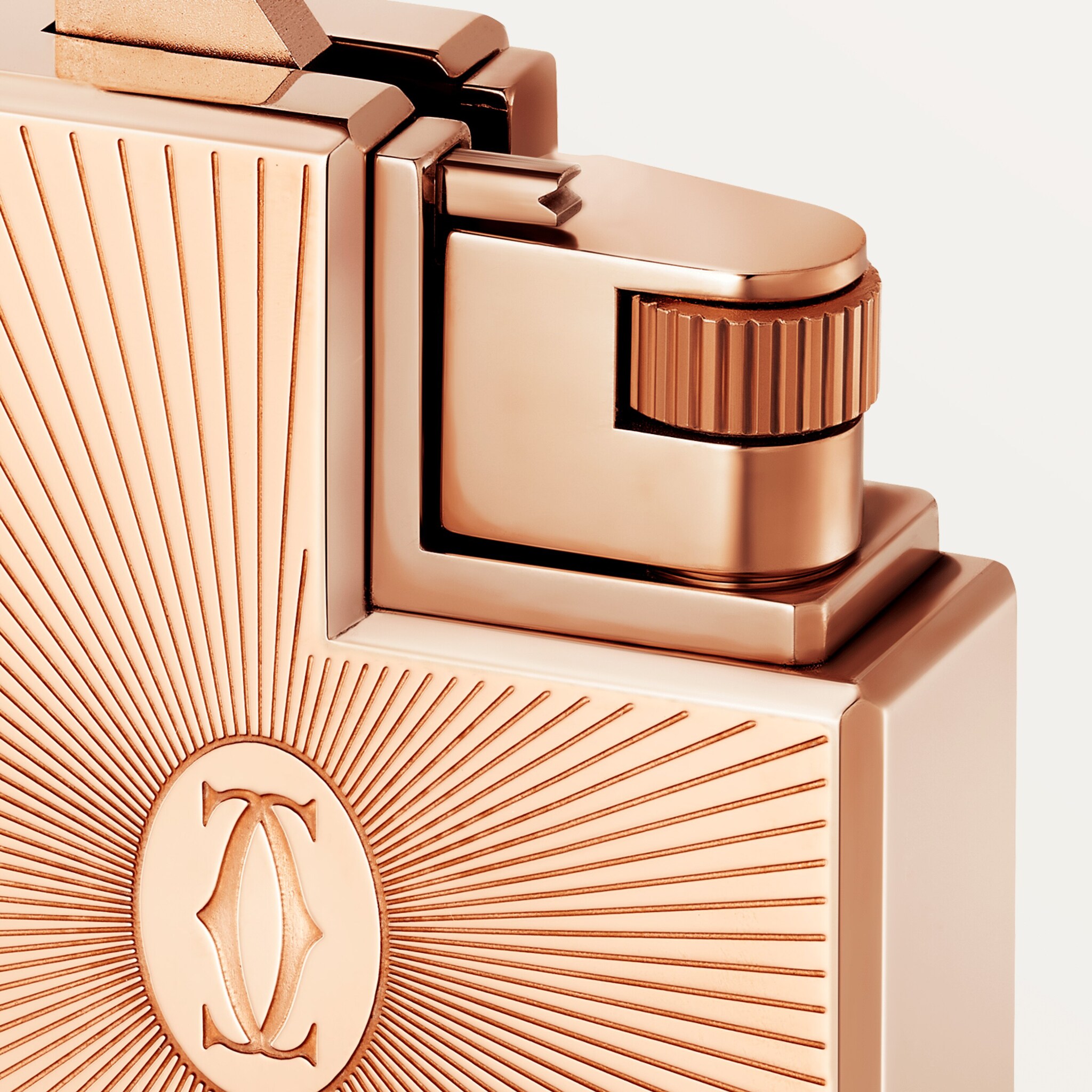 Double C de Cartier logo square lighter with Sunray motif in rose-golden finish, image 5