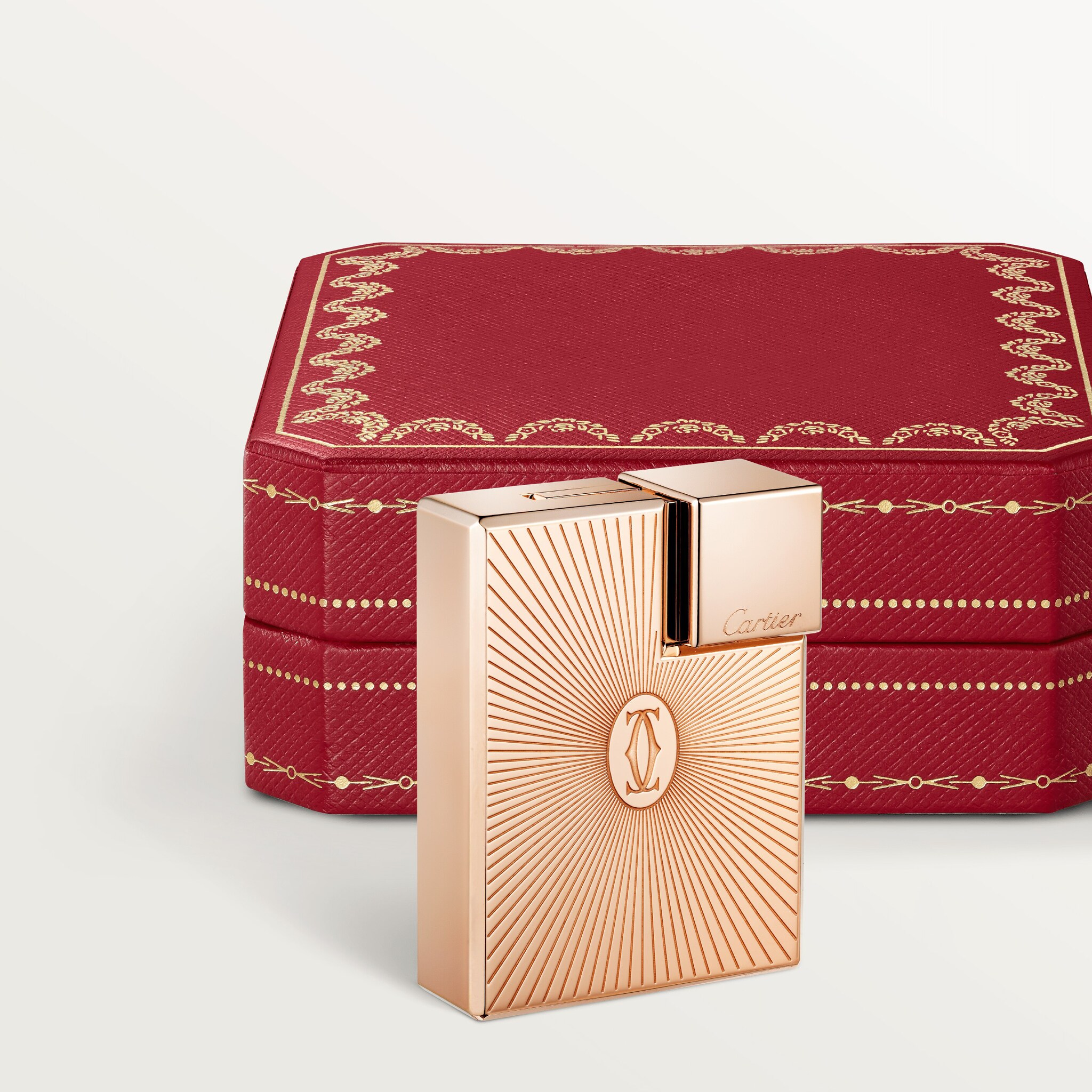 Double C de Cartier logo square lighter with Sunray motif in rose-golden finish, image 7