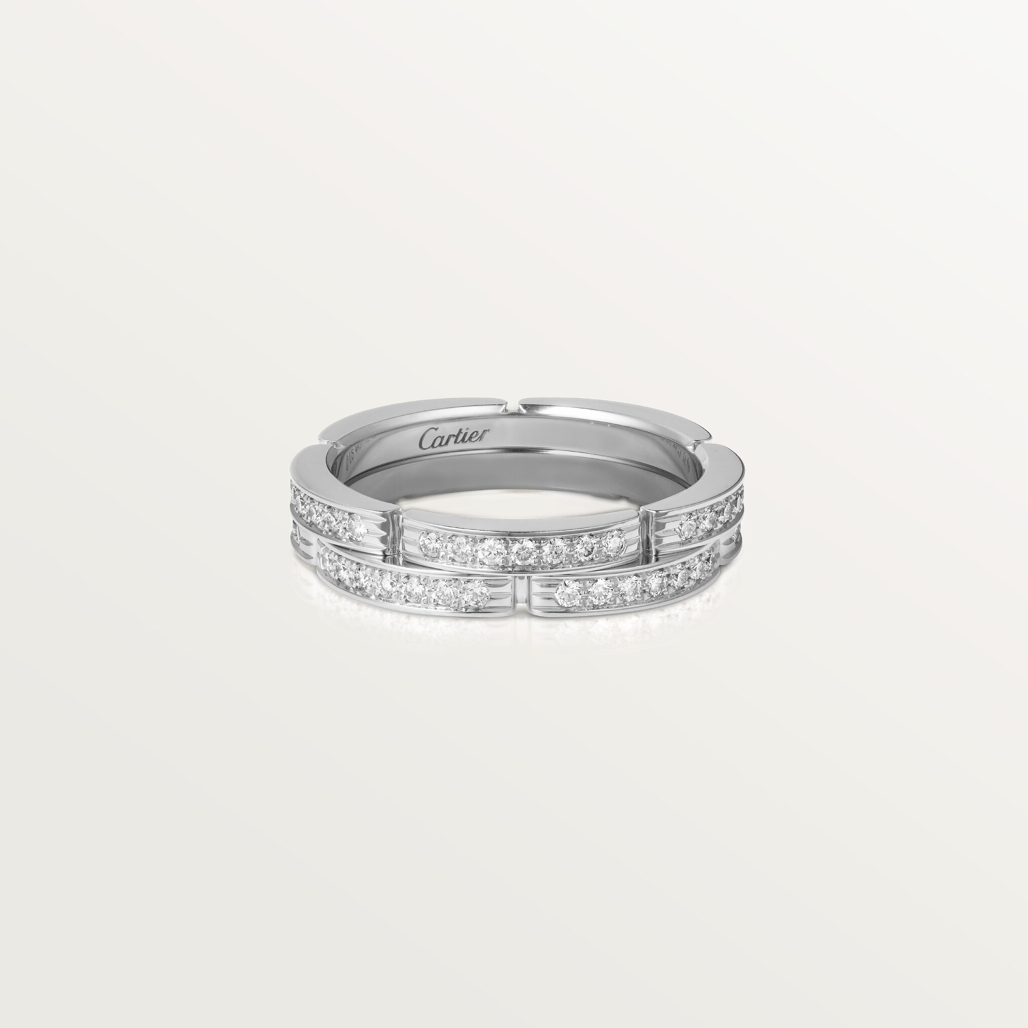 Maillon Panth&egrave;re wedding band, double row, half-paved