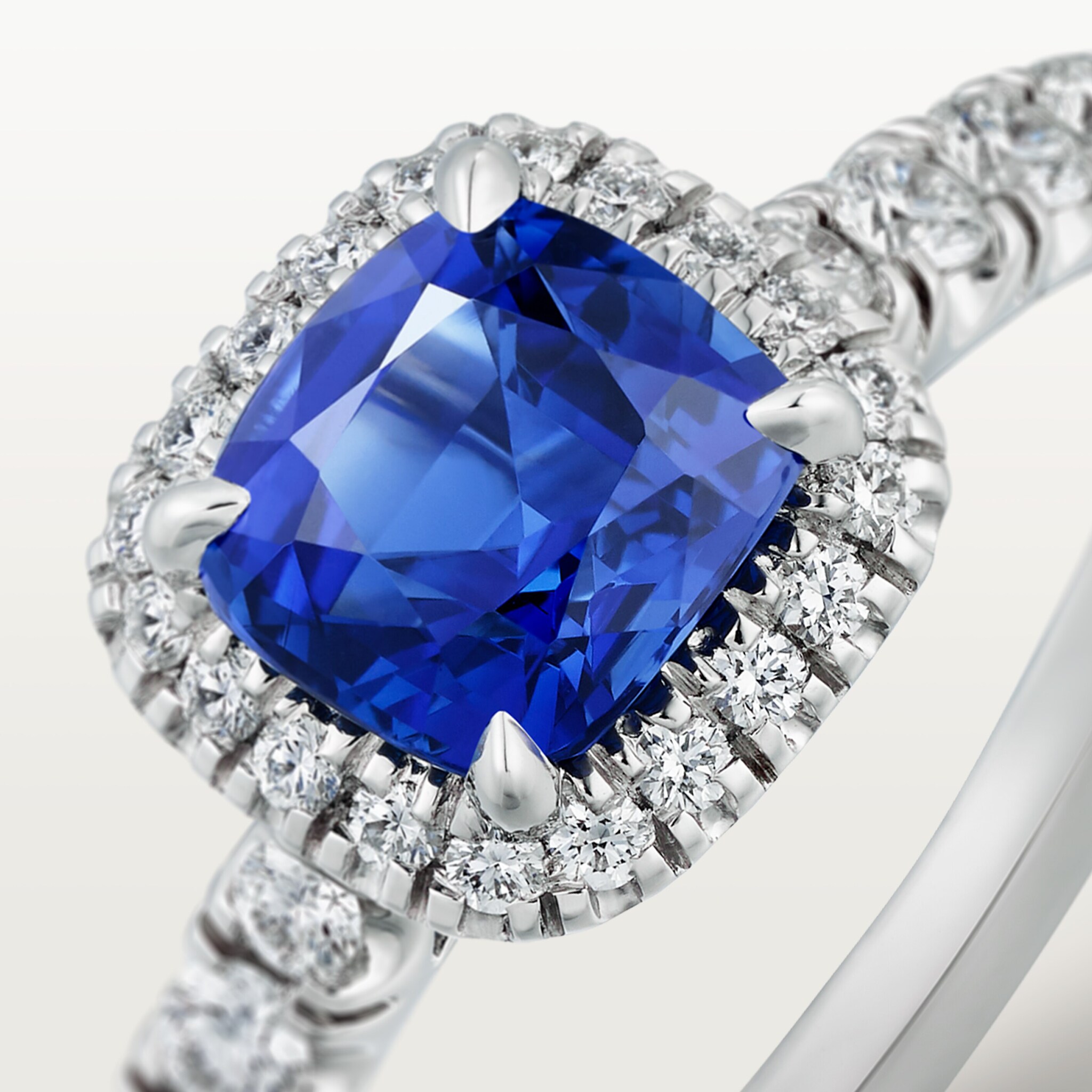 Cartier Destin&eacute;e solitaire, cushion-cut sapphire, paved 