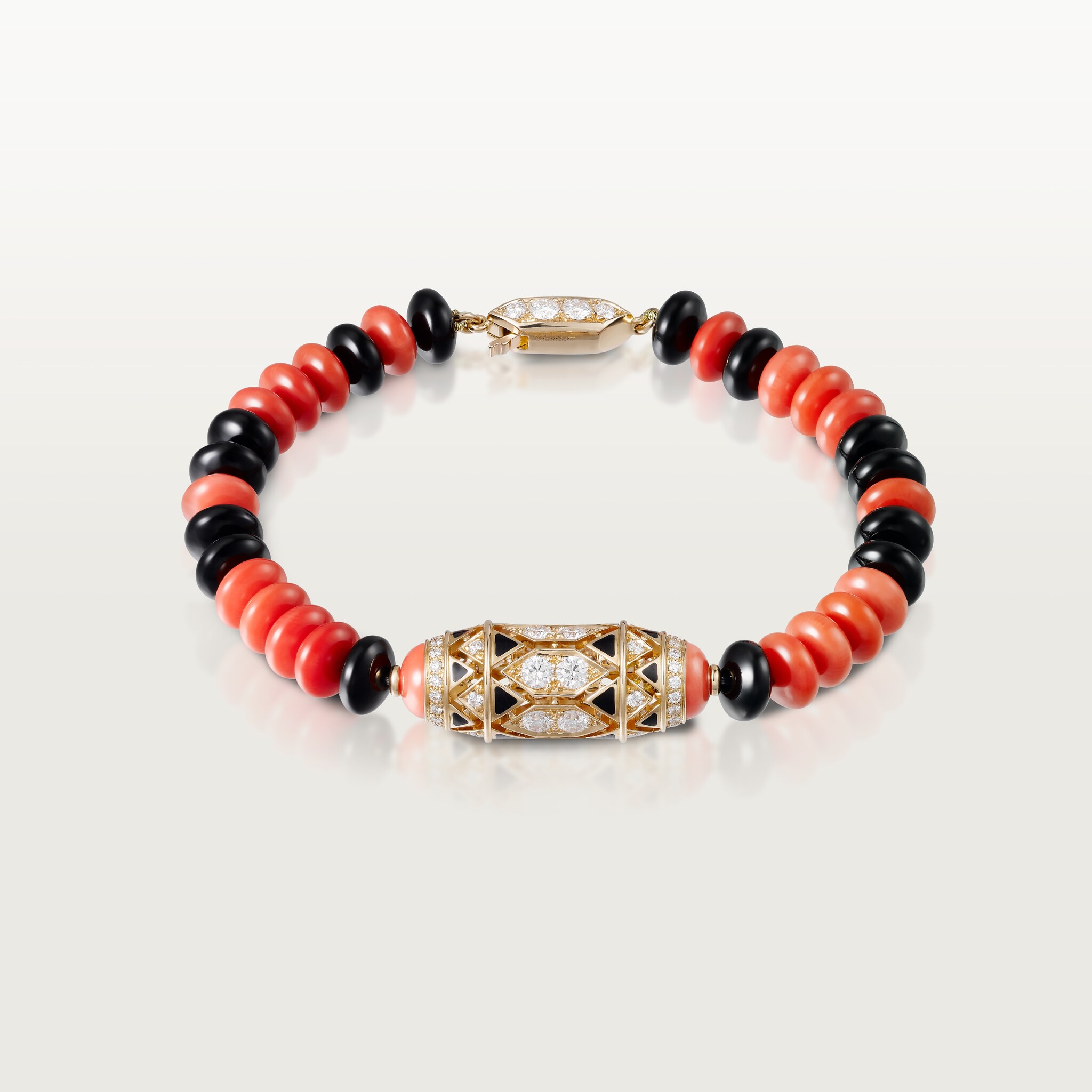 G&eacute;ometrie & Contrastes bracelet, coral, paved
