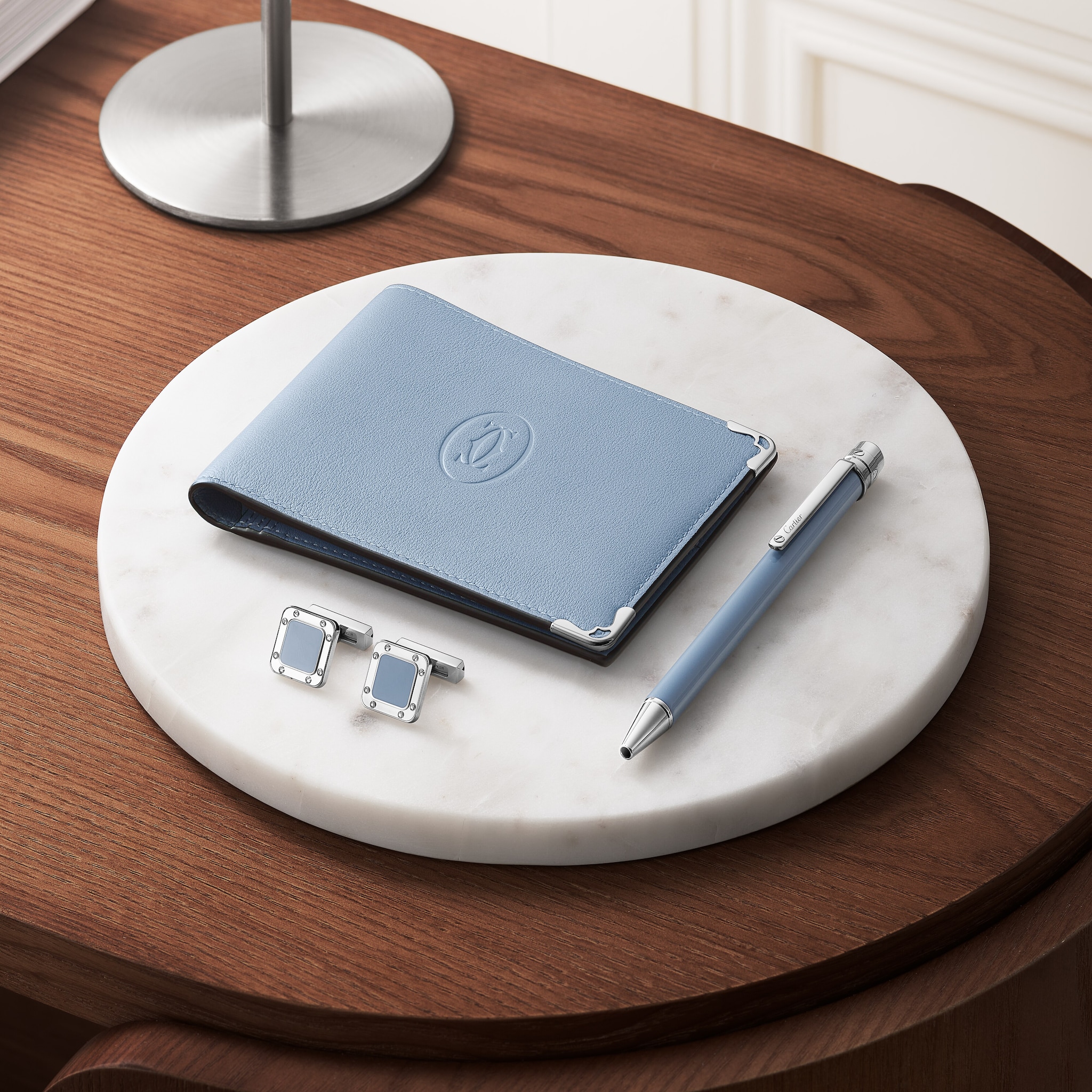 Santos de Cartier cufflinks, pen and wallet set