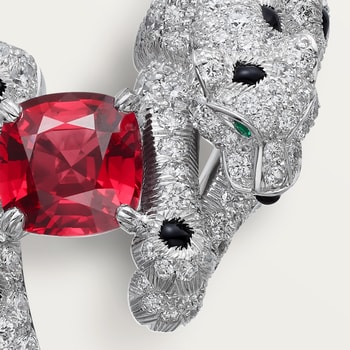 Panthère de Cartier earrings, cushion-cut ruby, paved Panthère de Cartier earrings, cushion-cut ruby, paved