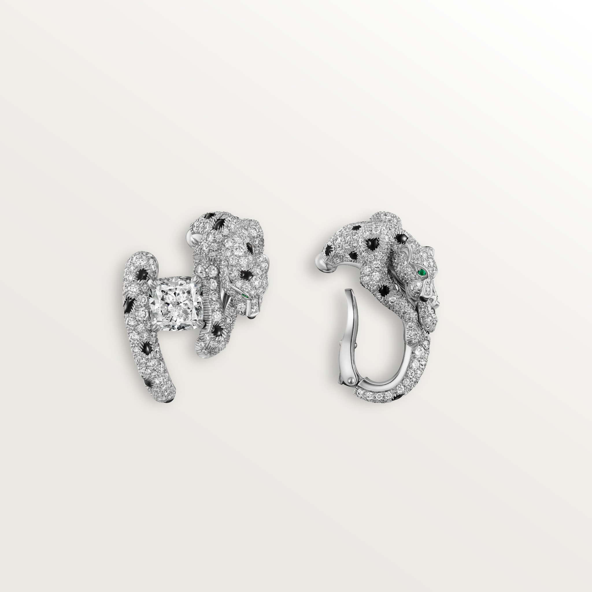 Panth&egrave;re de Cartier earrings, cushion-cut diamond, paved
