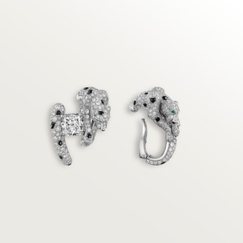 Panthère de Cartier earrings, cushion-cut diamond, paved Panthère de Cartier earrings, cushion-cut diamond, paved