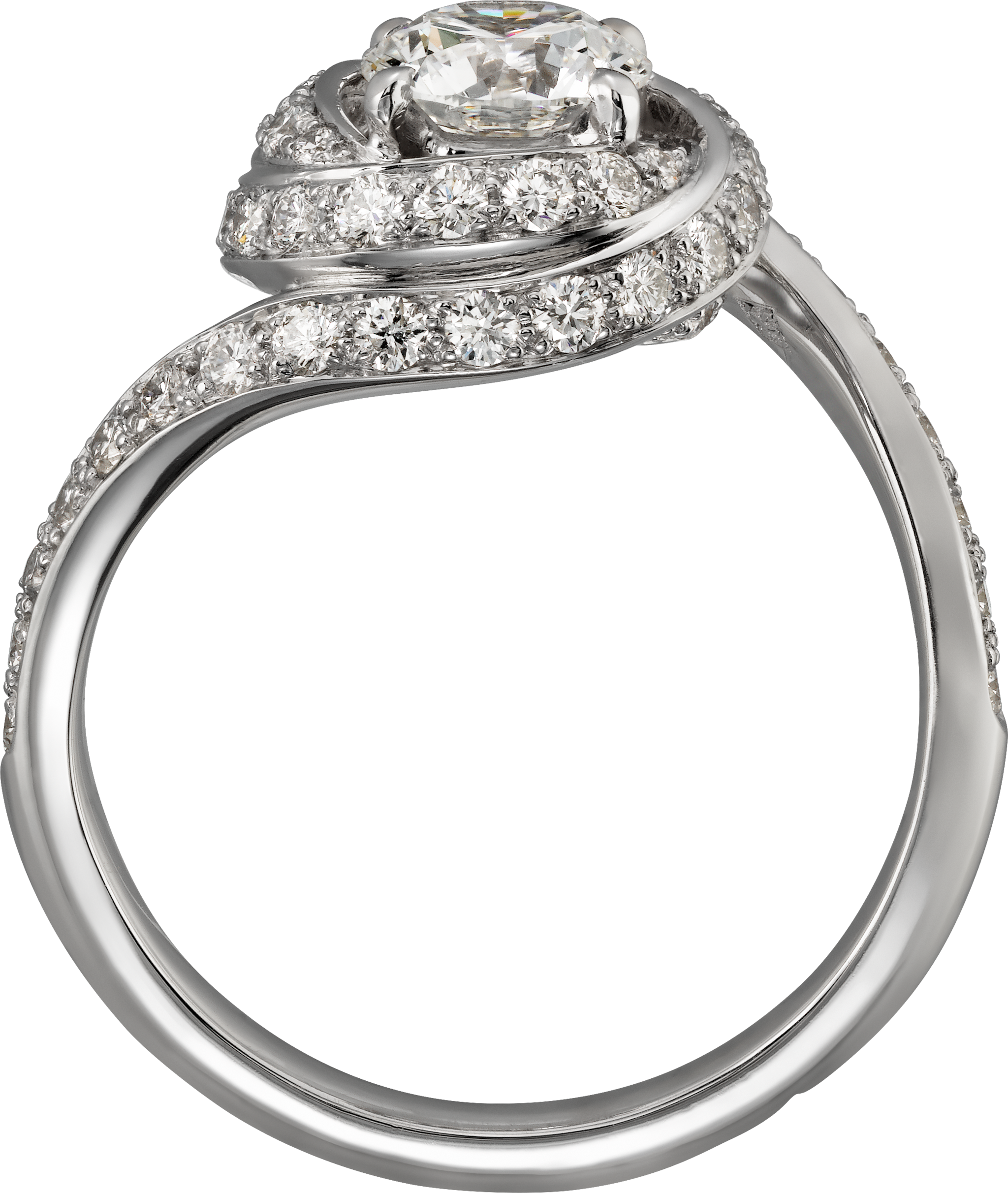 Trinity Ruban solitaire, brilliant-cut diamond, paved 