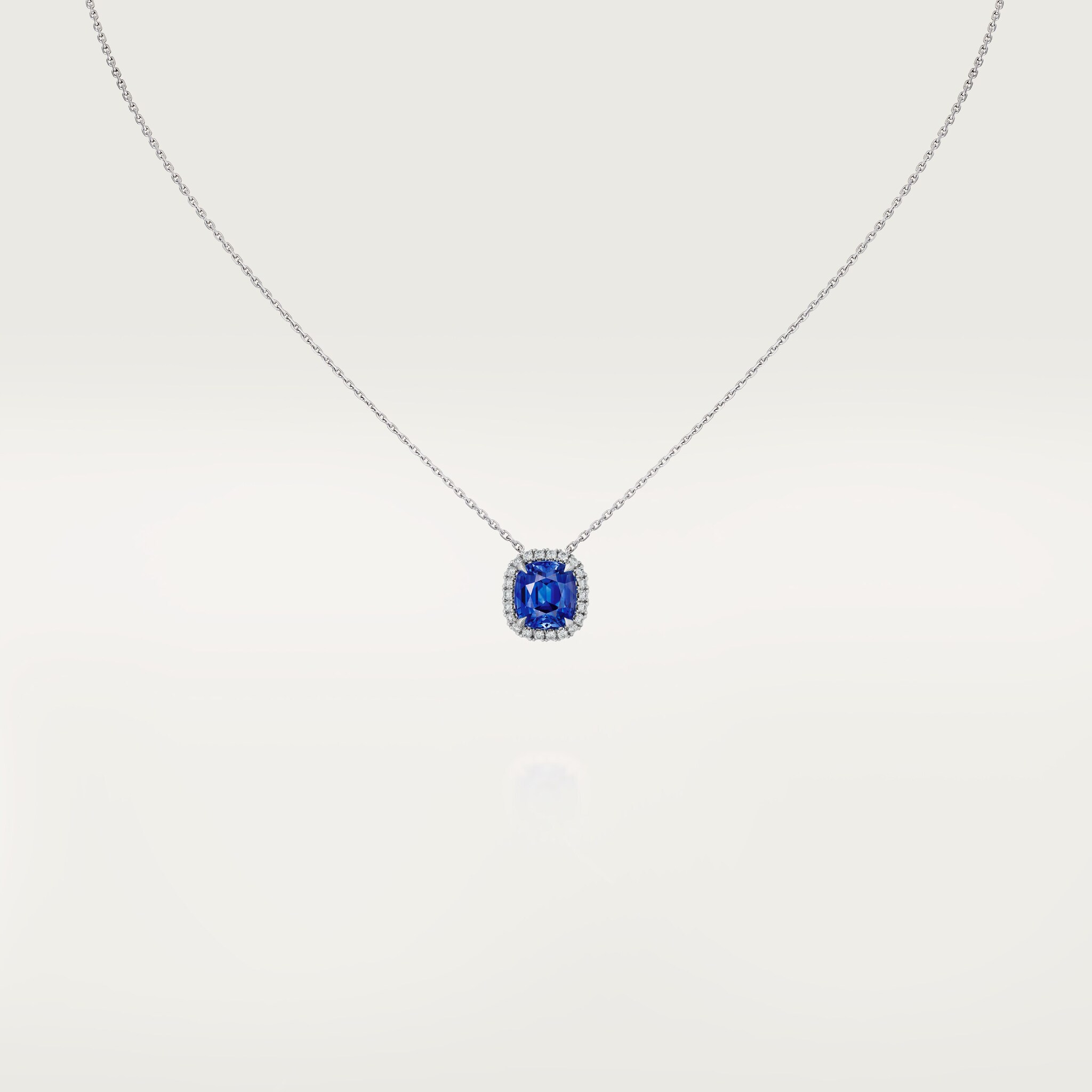 Cartier Destin&eacute;e pendant, cushion-cut sapphire, paved 