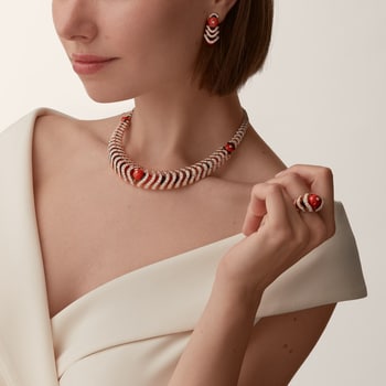 Géometrie & Contrastes earrings, coral, paved Géometrie & Contrastes earrings, coral, paved